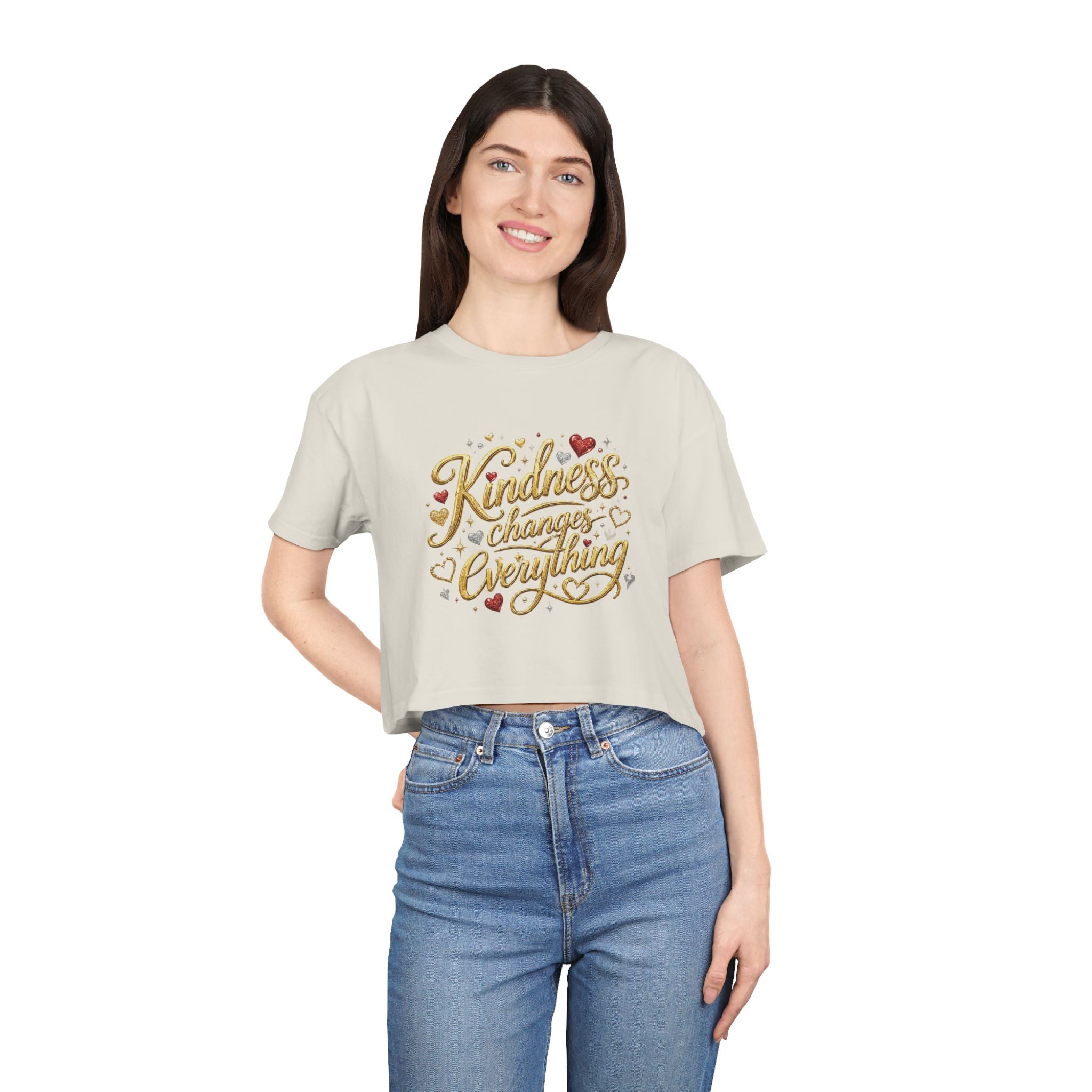 Kindness Changes Everything Crop Tee | Inspirational Women’s Cropped T-Shirt | Soft Casual Graphic Top
