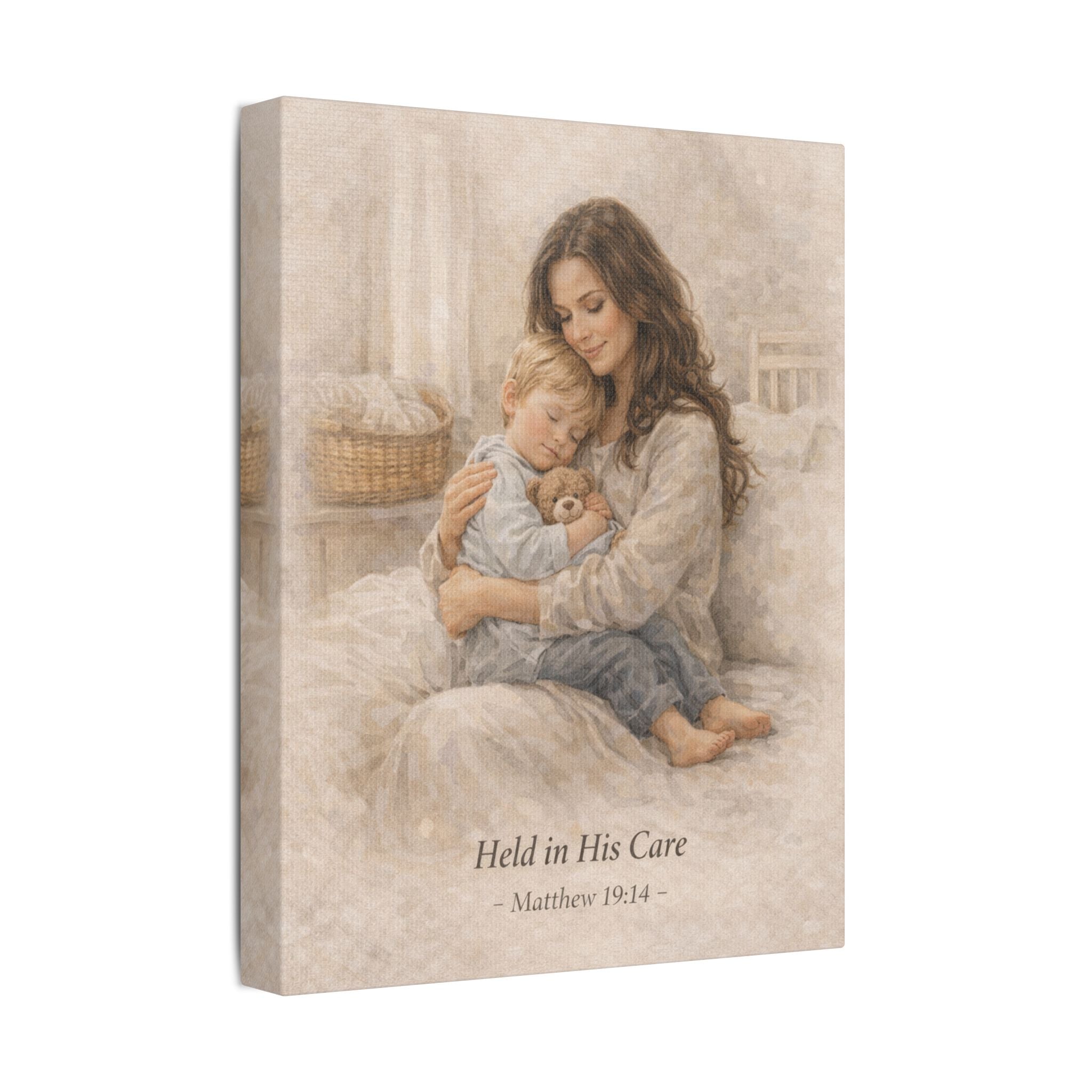Held in His Care – Canvas Wall Art | Mother & Child Matthew 19:14