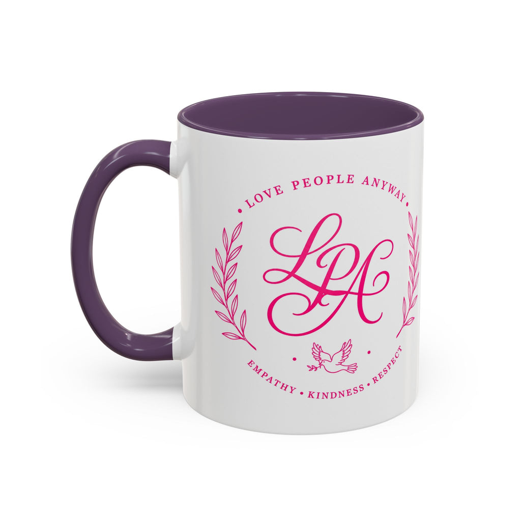 Love People Anyway Coffee Mug | Inspirational Pink Monogram Mug | Faith Freedom Creations