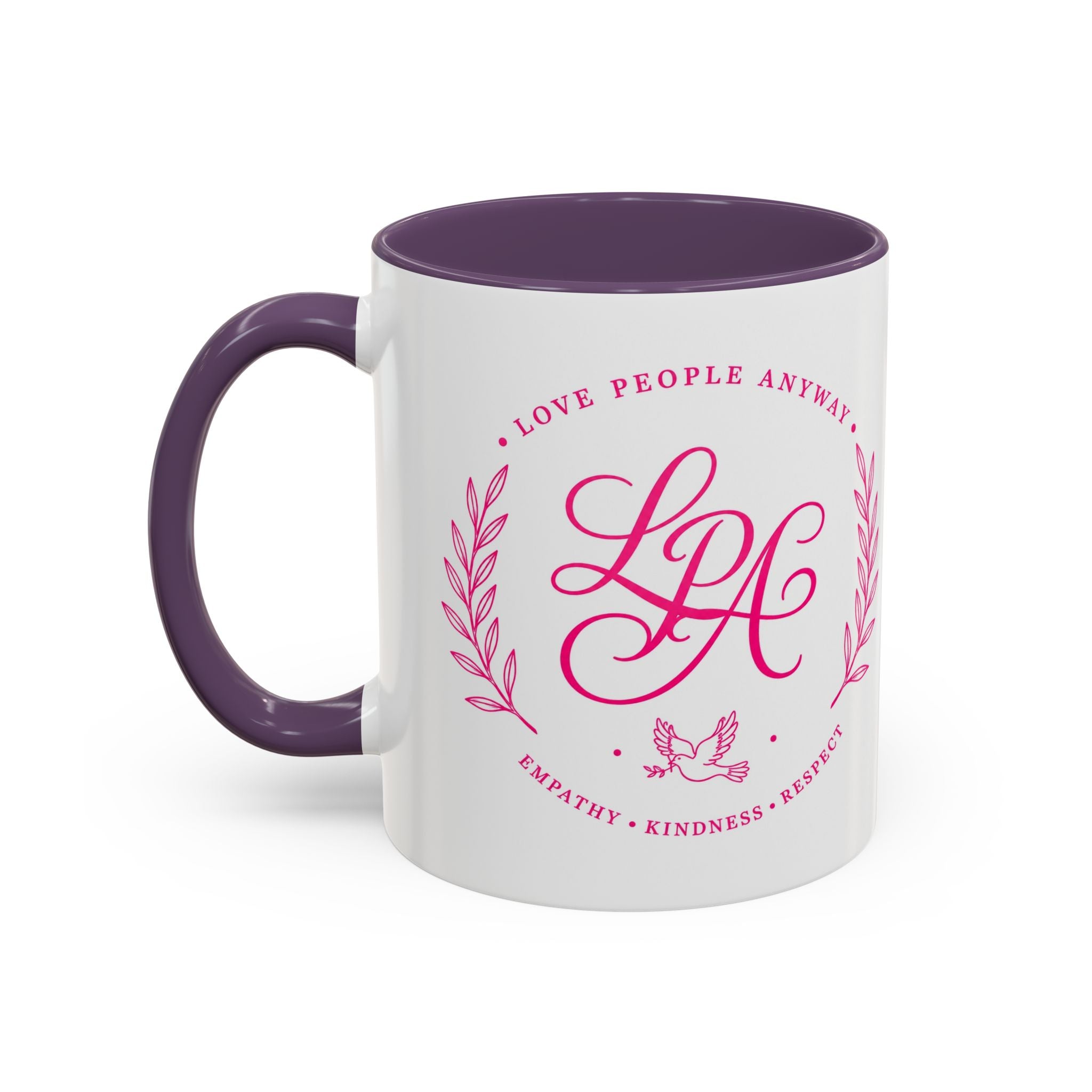 Love People Anyway Coffee Mug | Inspirational Pink Monogram Mug | Faith Freedom Creations