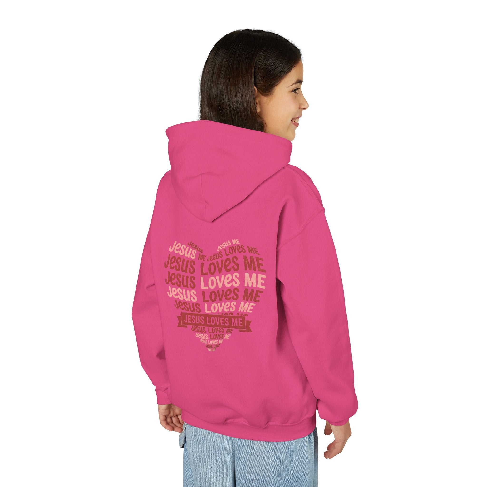 Jesus Loves Me Youth Hoodie – Heart Word Cloud Christian Kids Sweatshirt | Faith Inspired Kids Apparel