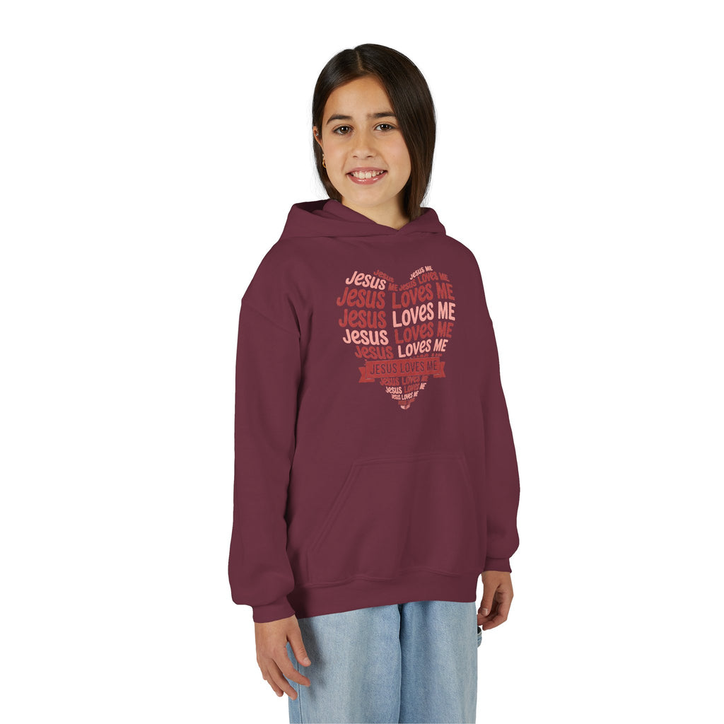 Jesus Loves Me Youth Hoodie – Heart Word Cloud Christian Kids Sweatshirt | Faith Inspired Kids Apparel