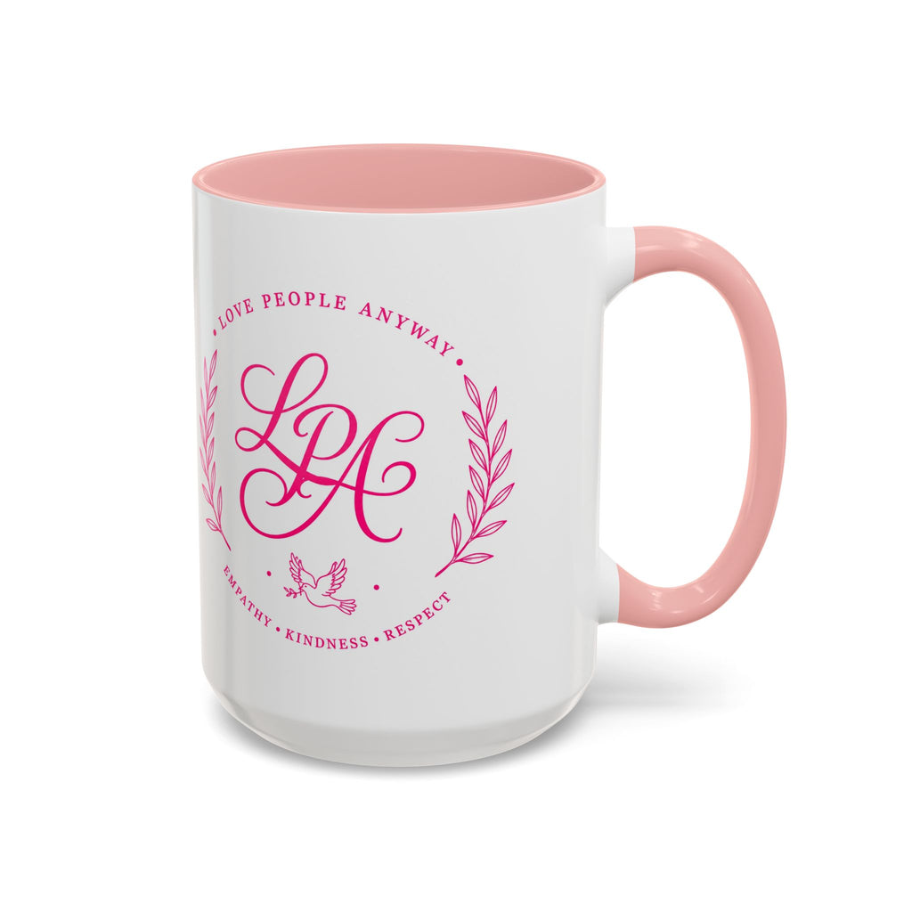Love People Anyway Coffee Mug | Inspirational Pink Monogram Mug | Faith Freedom Creations
