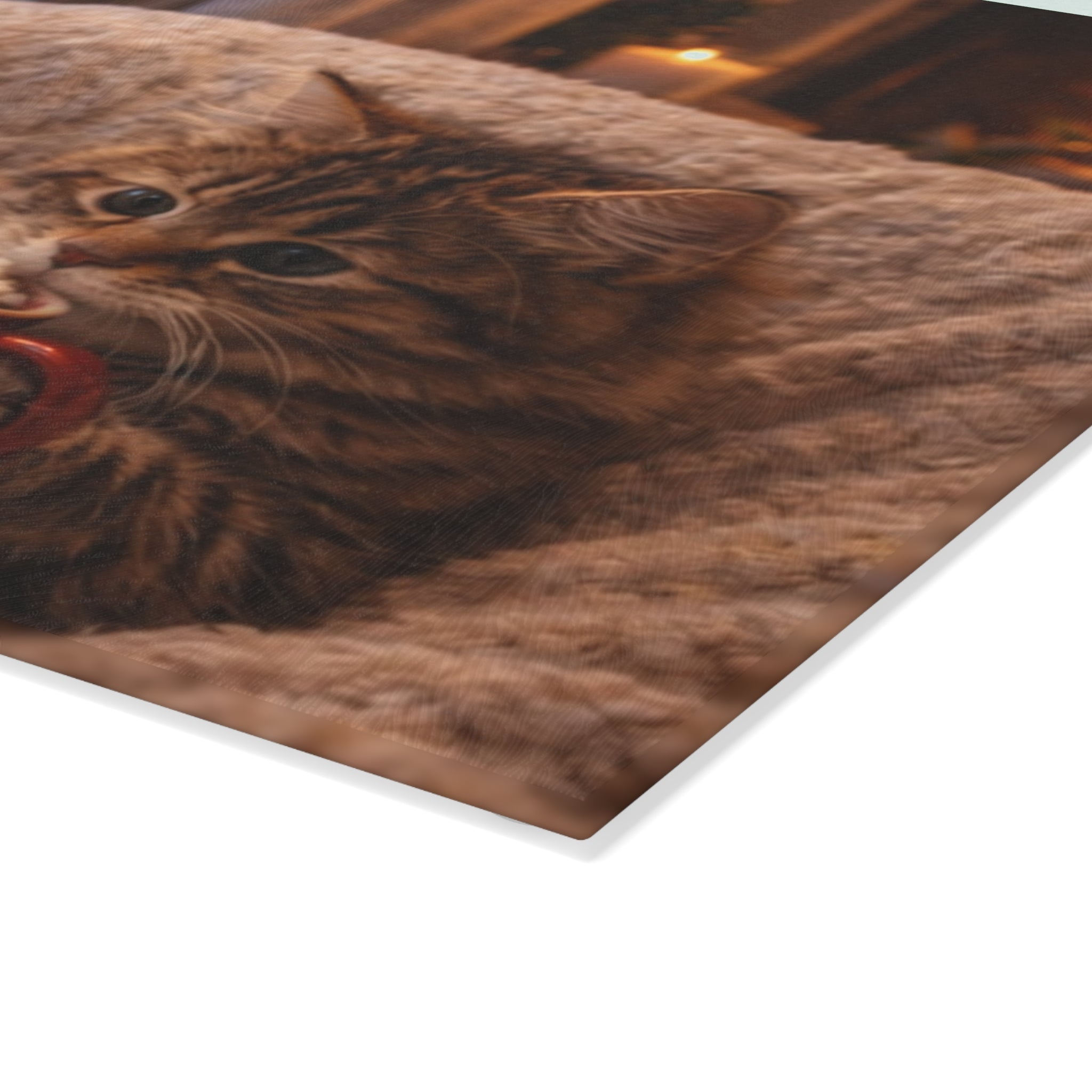 Cozy Winter Cat Glass Cutting Board – Hot Cocoa Kitchen Decor | Cute Cat Kitchen Board