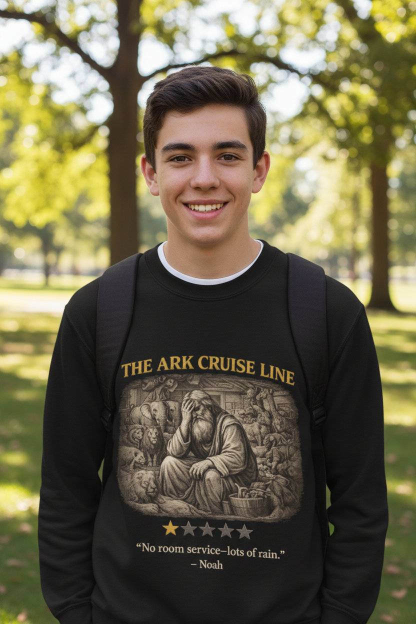 Noah – Crewneck Sweatshirt | “Ark Cruise Liner” Vintage Illustration – Five-Star Faith Series