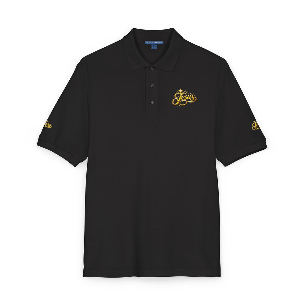 Jesus Gold Fleur Embroidered Polo – Christian Faith Collared Shirt | Elegant Unisex Church Polo