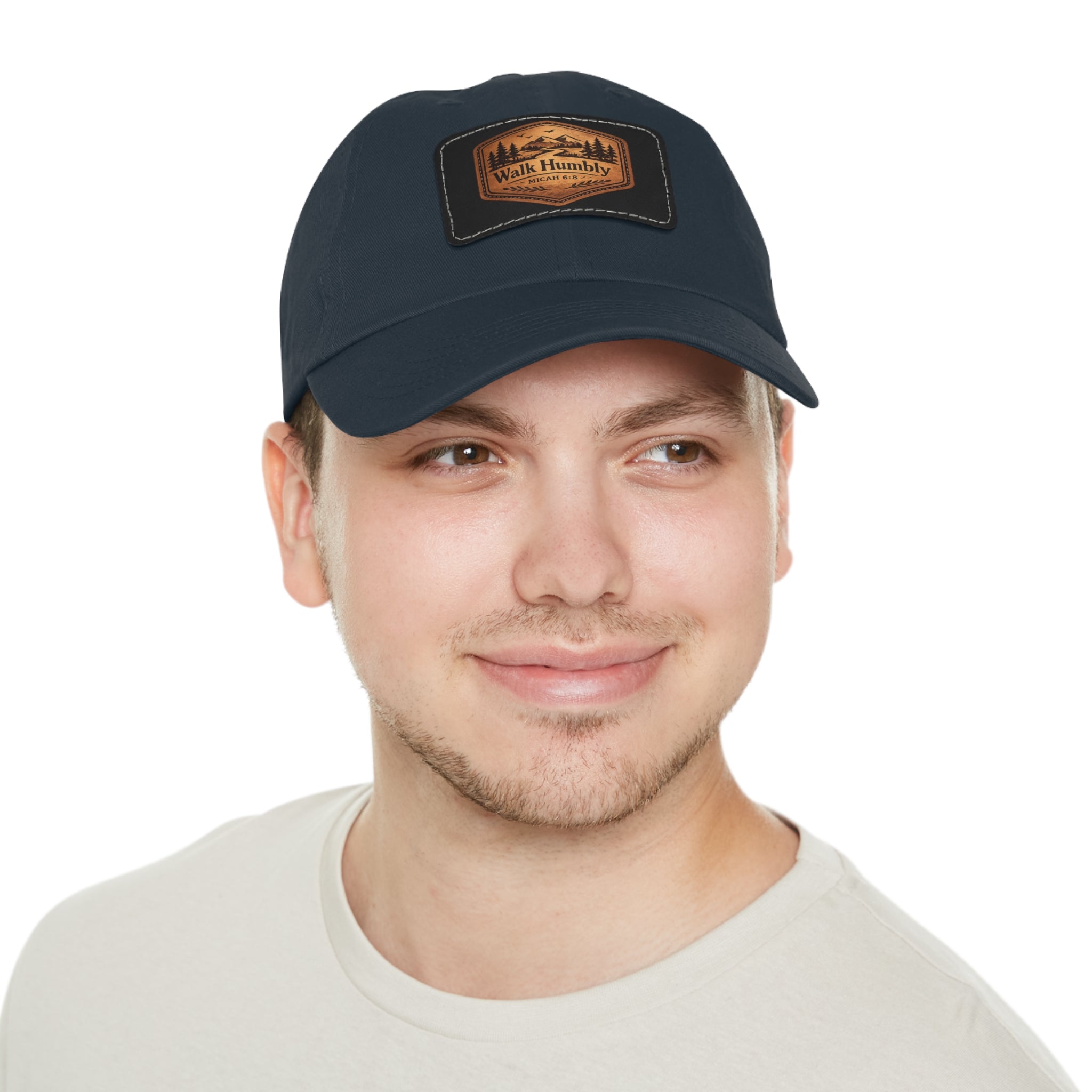 Walk Humbly Leather Patch Dad Hat | Micah 6:8 Christian Outdoor Cap | Faith Freedom Creations