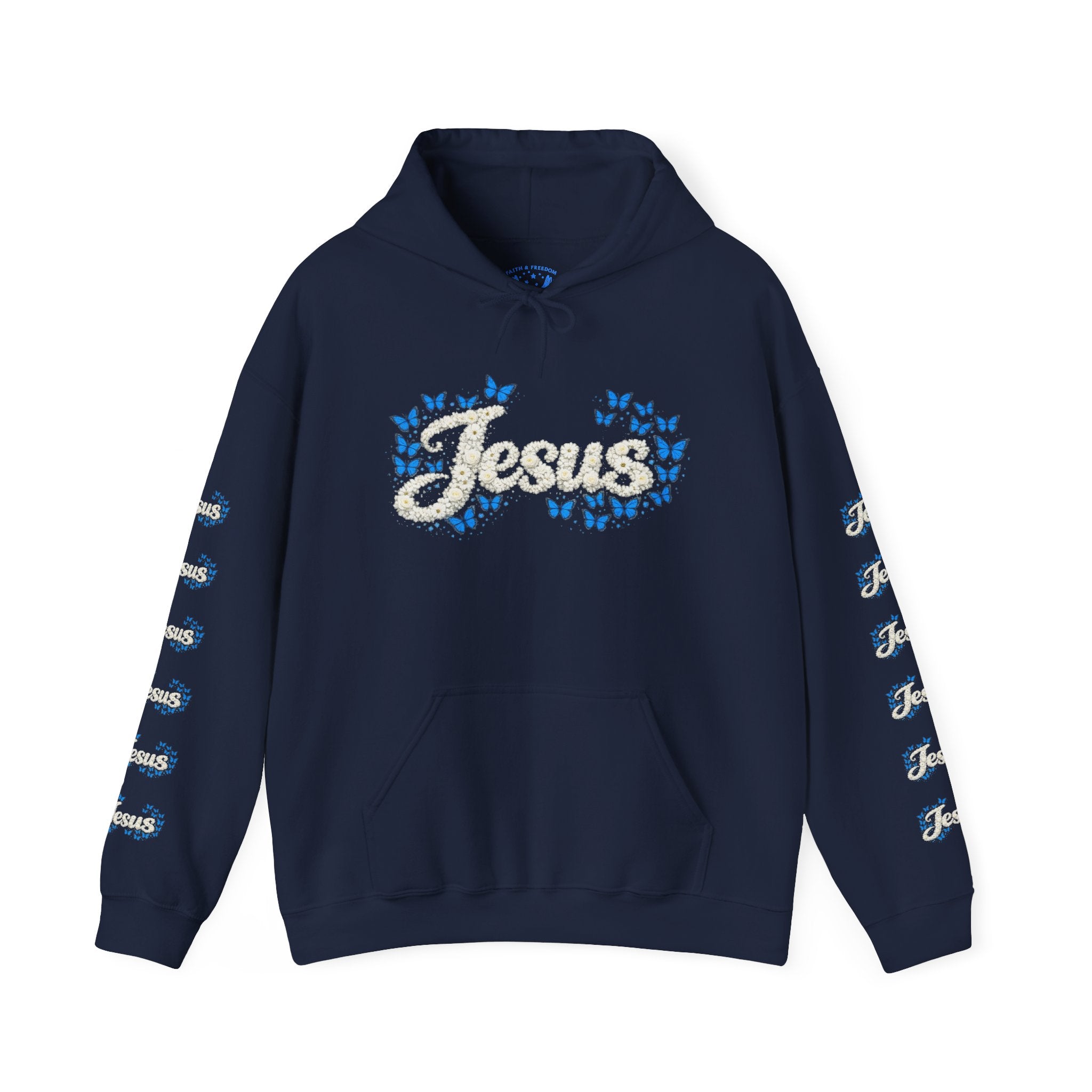Butterfly Blossoms Hoodie — "Jesus" Floral Script Pullover