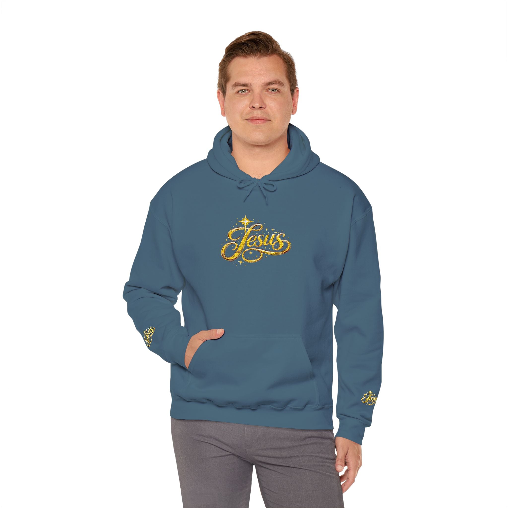 Jesus Gold Script Hoodie – Sparkle Christian Faith Pullover | Inspirational Hoodie