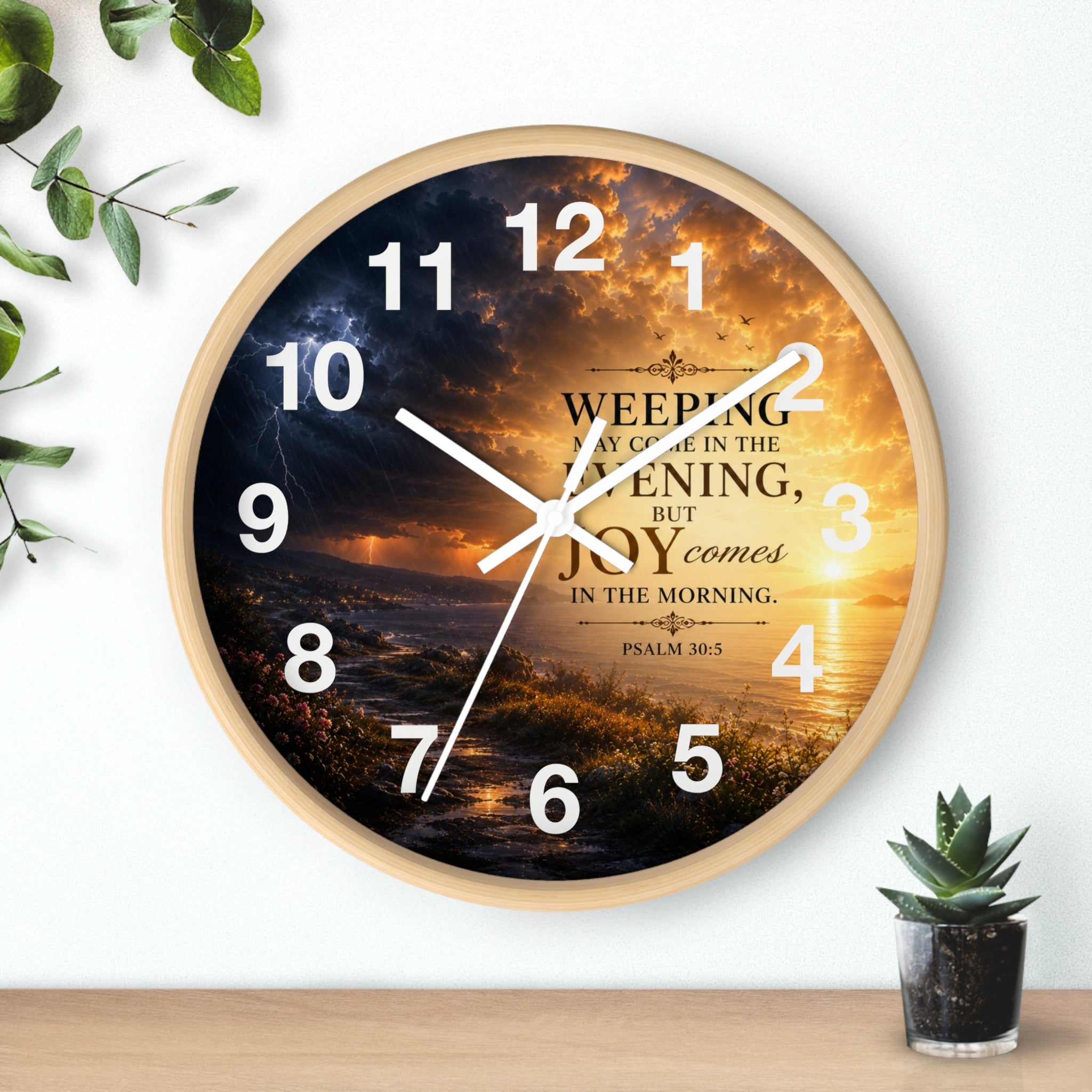 Psalm 30:5 Wall Clock | Joy Comes in the Morning Christian Clock | Inspirational Faith Decor