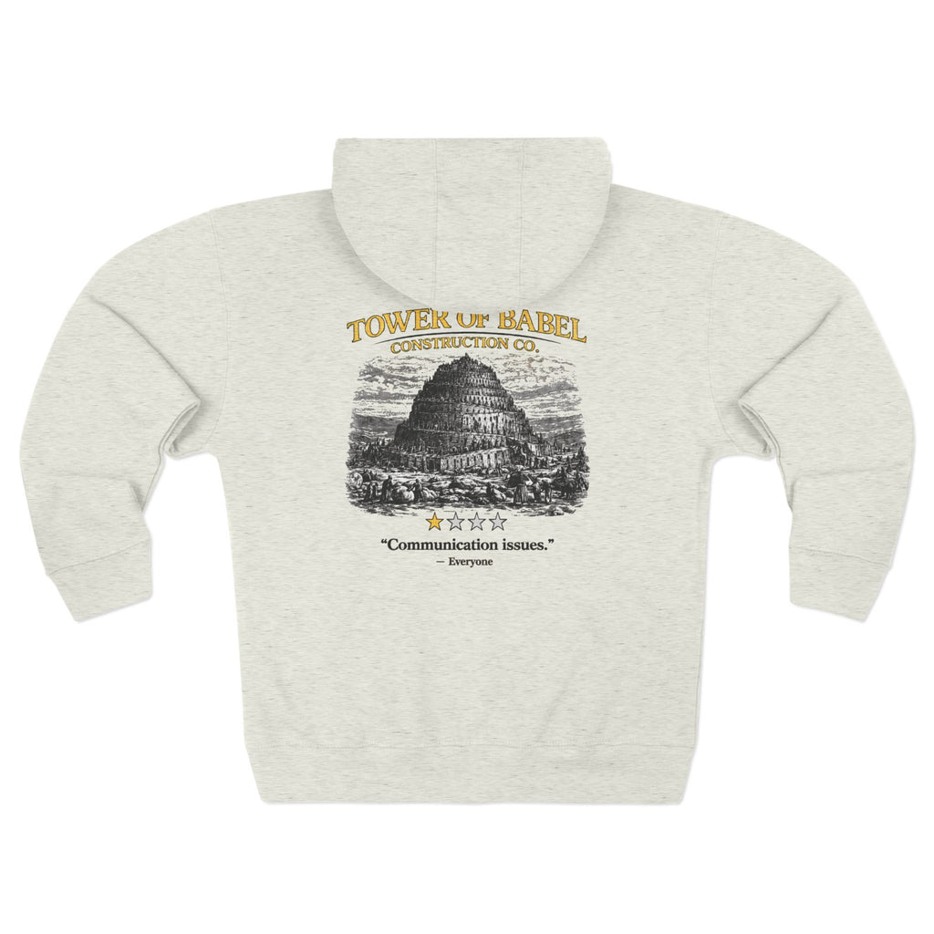 Tower of Babel – Zip Hoodie | “Communication Issues” Vintage Graphic – Five-Star Faith Series