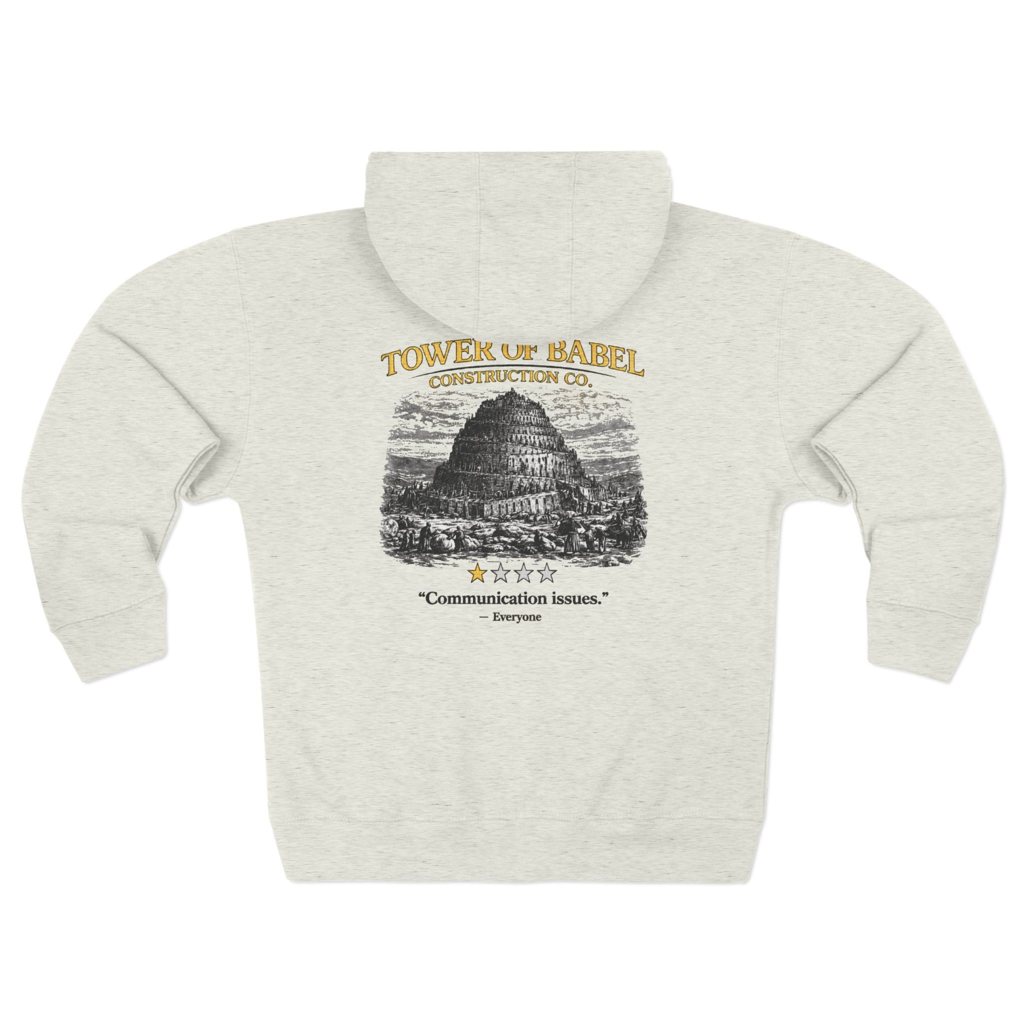 Tower of Babel – Zip Hoodie | “Communication Issues” Vintage Graphic – Five-Star Faith Series