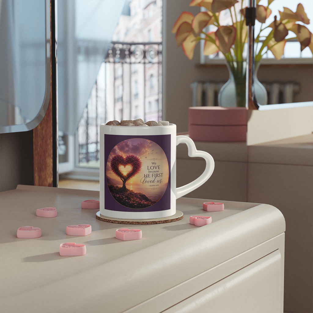 Heart Mug — “We Love Because He Loved Us First” (1 John 4:19)