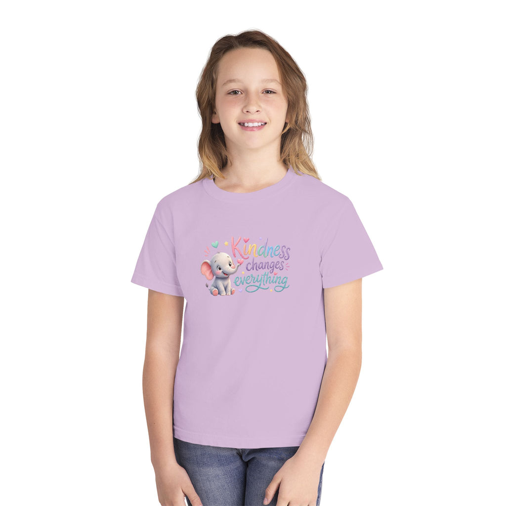 Youth Kindness Changes Everything Tee | Cute Elephant Kids Shirt | Inspirational Children’s Graphic T-Shirt