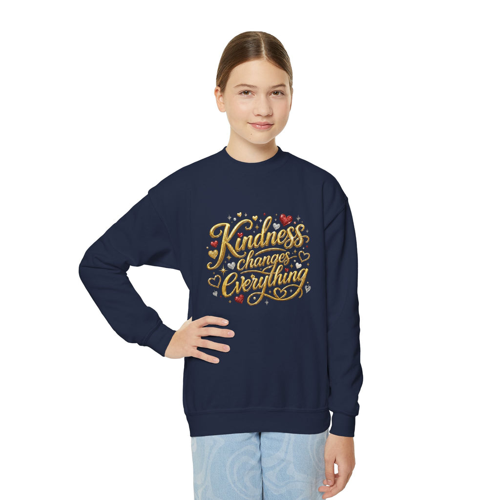 Kindness Changes Everything Youth Crewneck Sweatshirt – Inspirational Kids Pullove