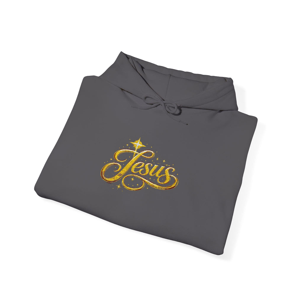 Jesus Gold Script Hoodie – Sparkle Christian Faith Pullover | Inspirational Hoodie