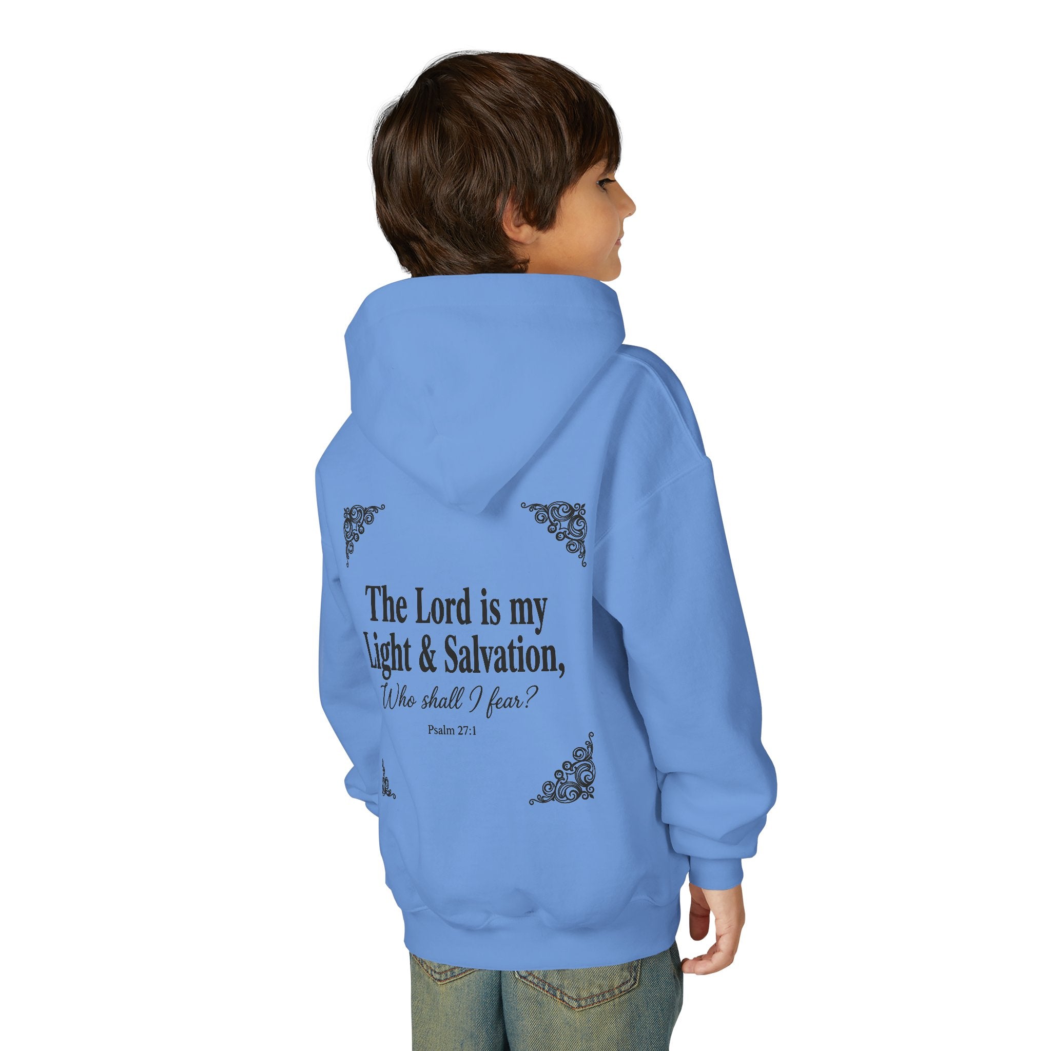 Youth “The Lord is My Light & Salvation” Hoodie – Psalm 27 Christian Kids Sweatshirt