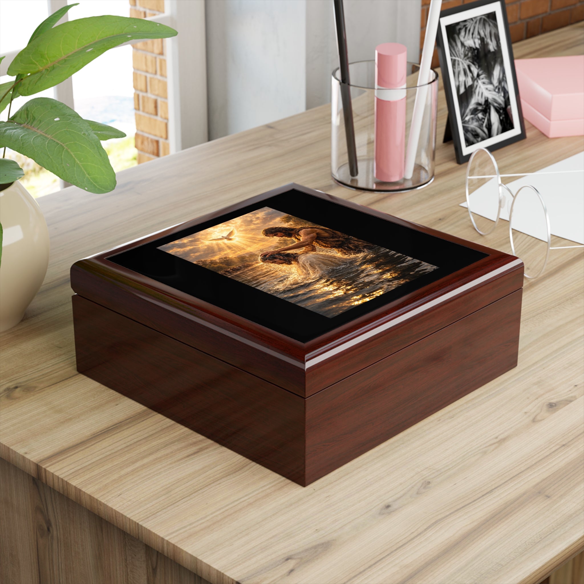 Baptism of Jesus - Keepsake Jewelry Box with Golden Light Scene
