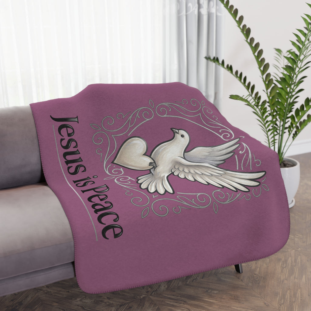 Jesus Is Peace Sherpa Blanket — Cozy Tan Christian Throw