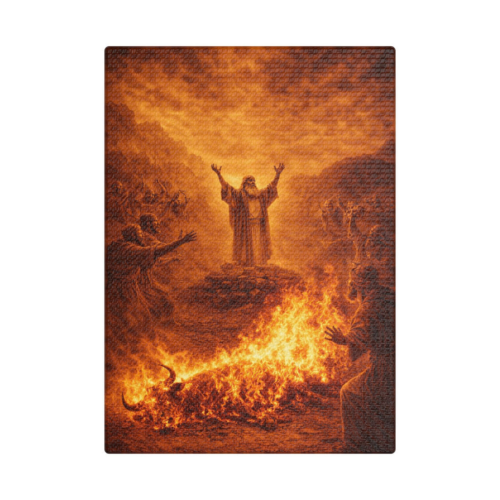 Elijah Calls Down Fire Canvas — Biblical Wall Art | Gold Revival Edition
