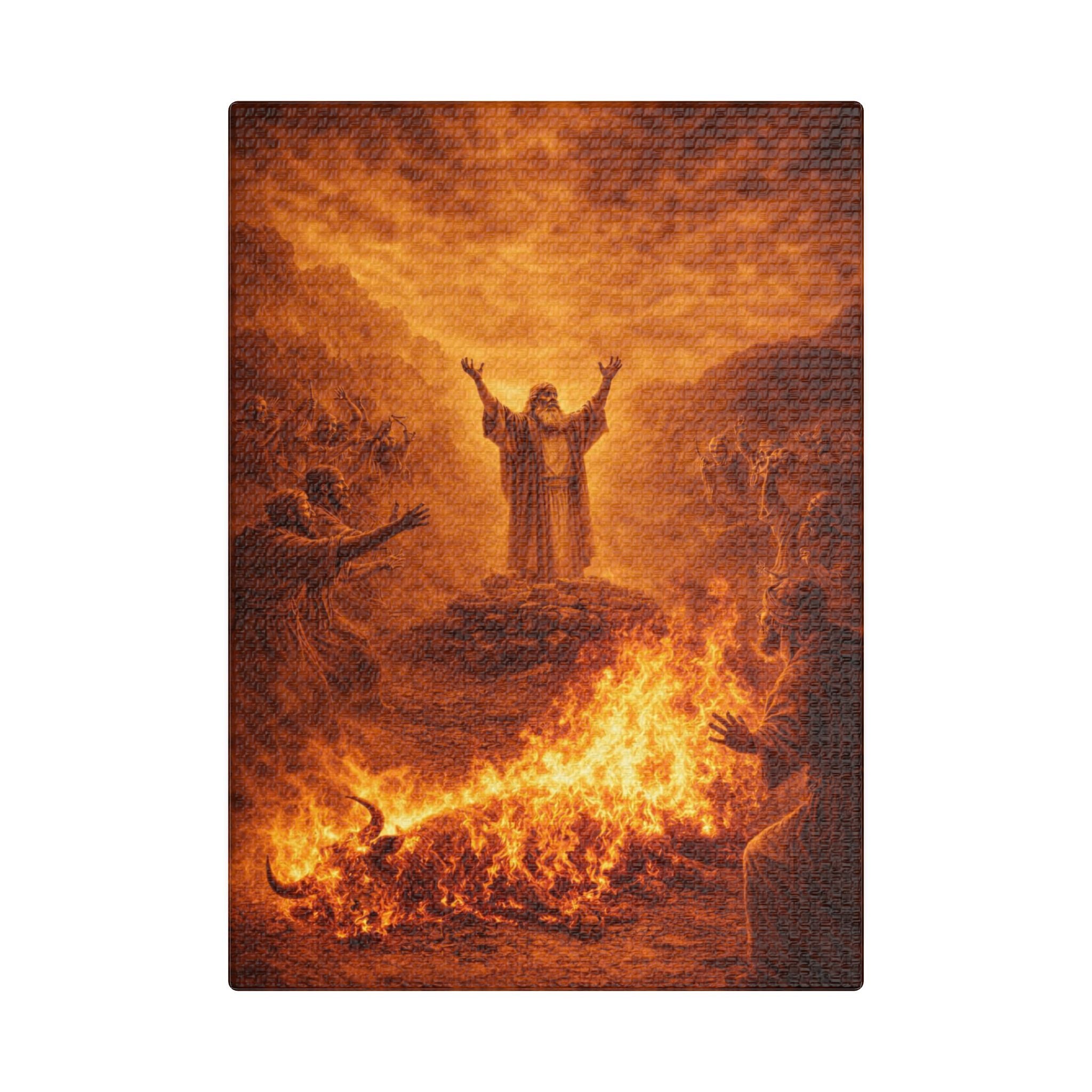 Elijah Calls Down Fire Canvas — Biblical Wall Art | Gold Revival Edition