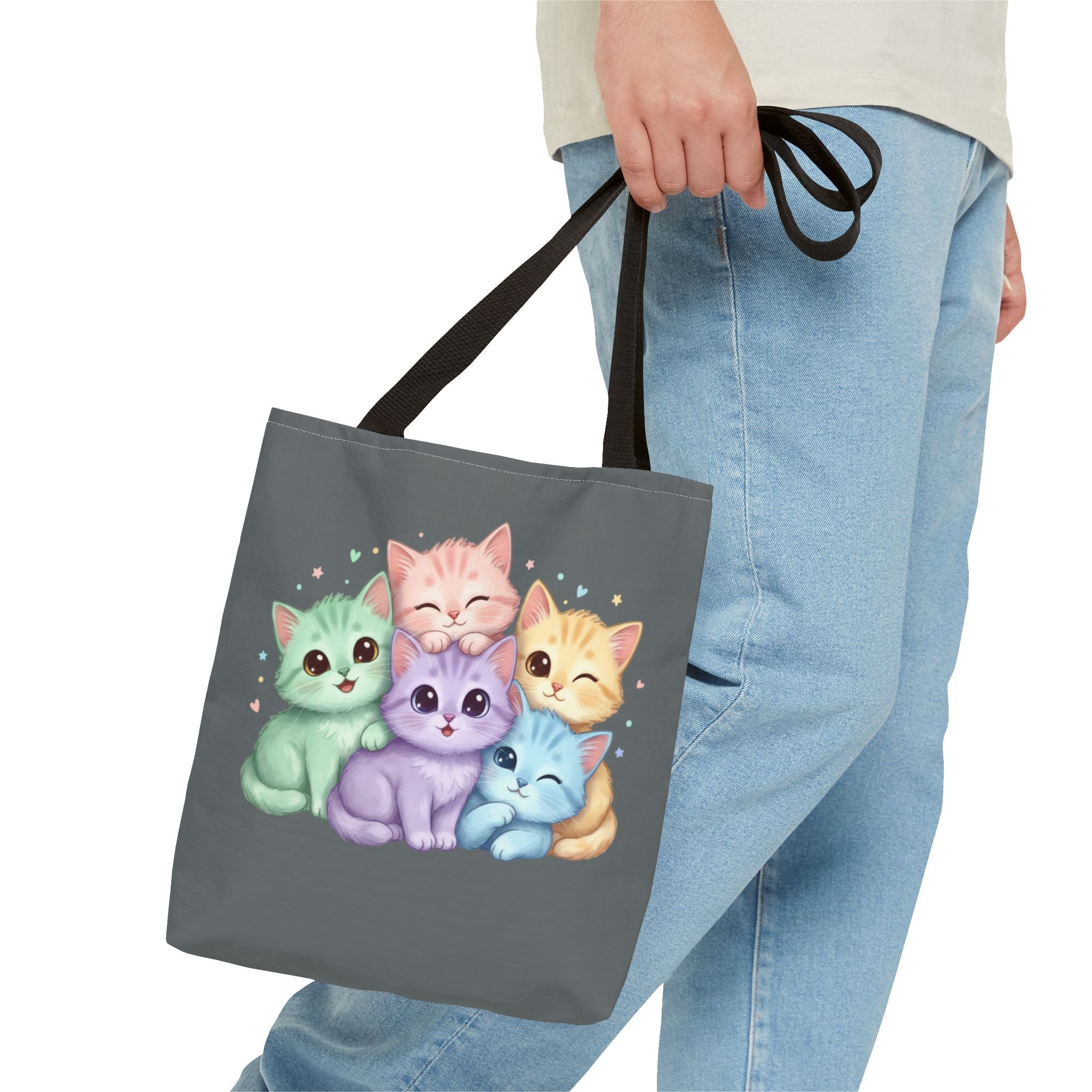 Pastel Rainbow Kittens Tote Bag – Cute Cat Lover Tote | Colorful Cat Market Bag