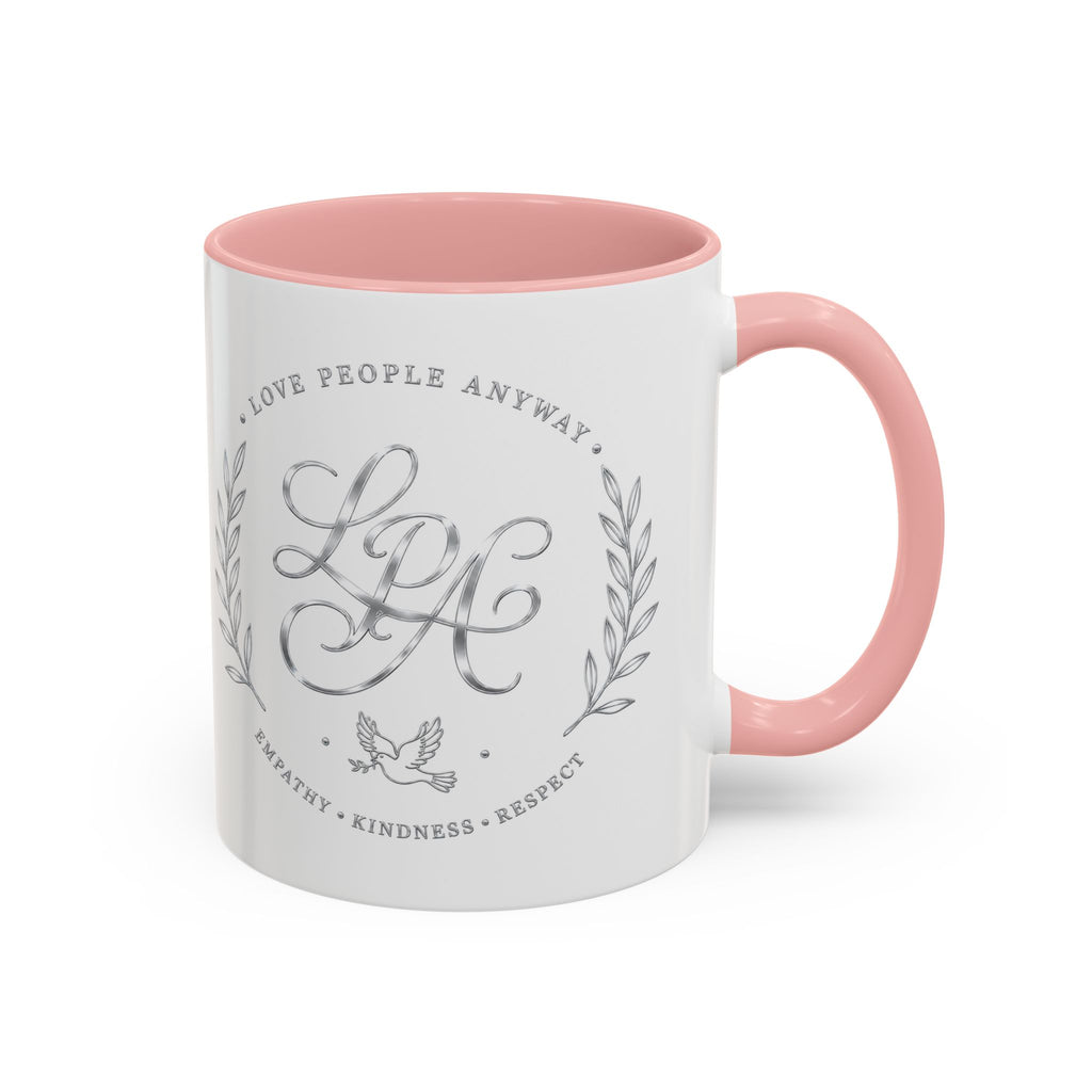 Love People Anyway Silver Accent Coffee Mug | Inspirational Monogram Mug | Faith Freedom Creations