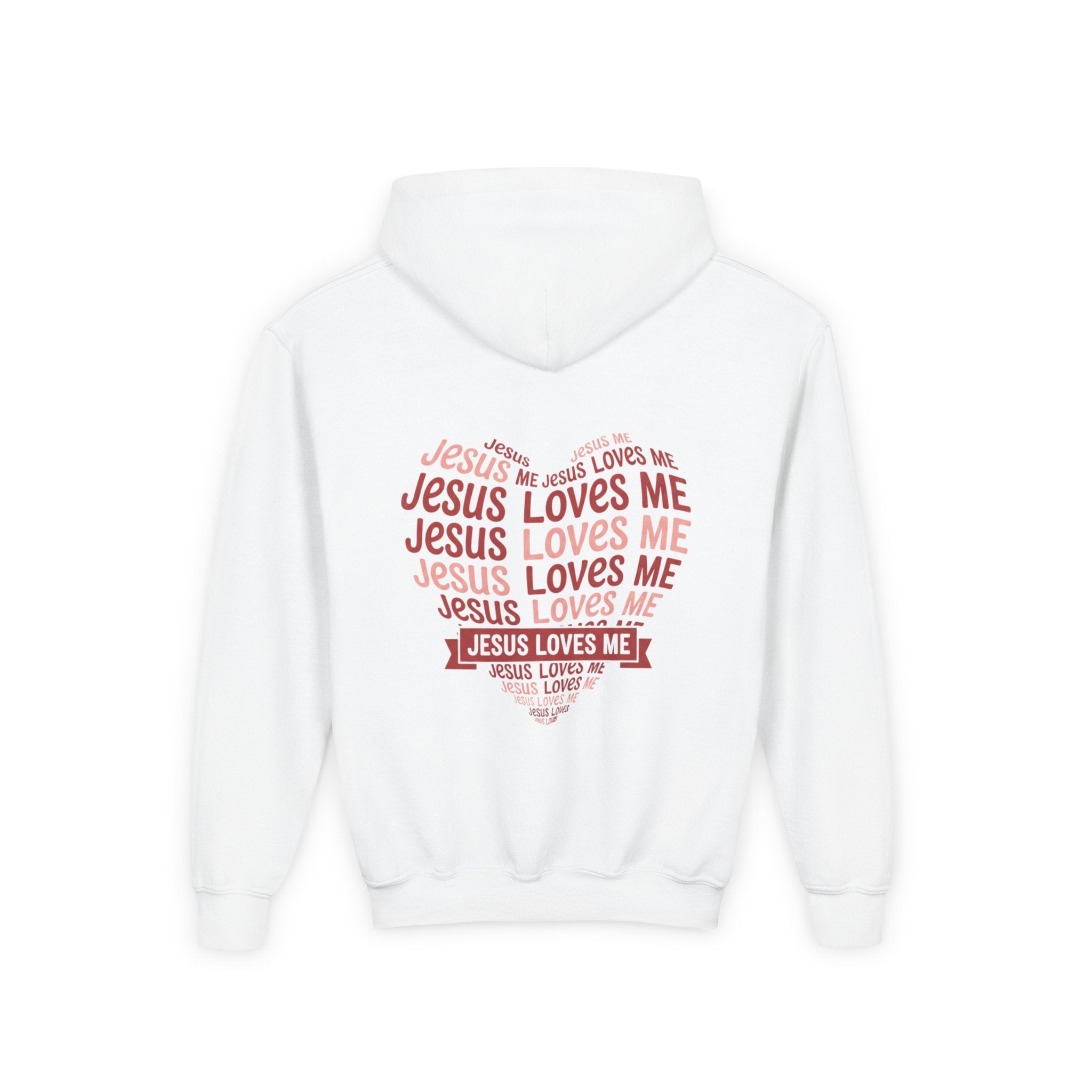 Jesus Loves Me Youth Hoodie – Heart Word Cloud Christian Kids Sweatshirt | Faith Inspired Kids Apparel