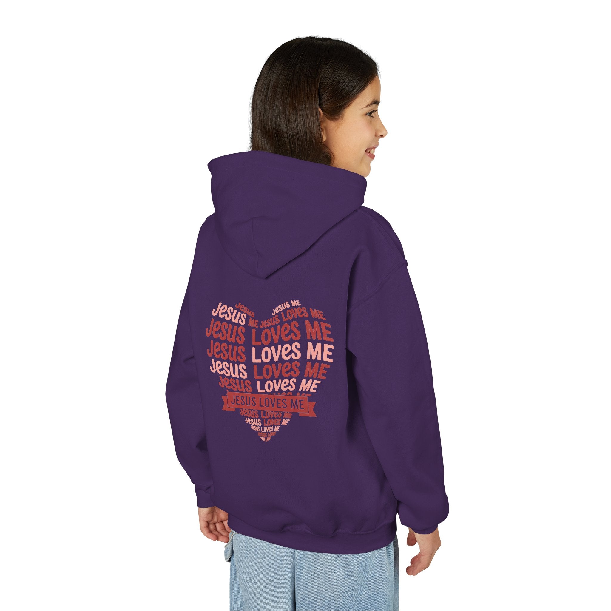 Jesus Loves Me Youth Hoodie – Heart Word Cloud Christian Kids Sweatshirt | Faith Inspired Kids Apparel