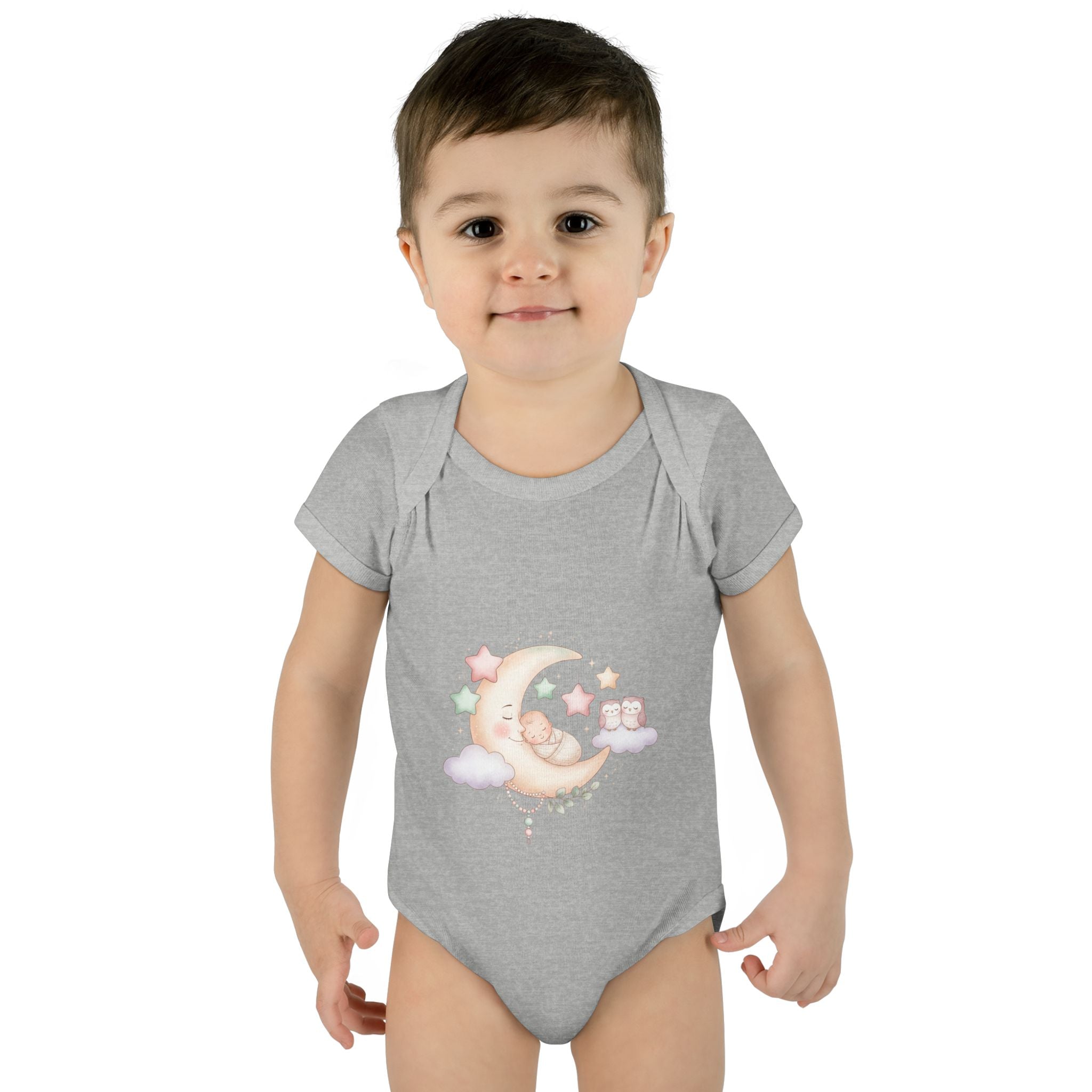 Pastel Moon & Stars Baby Bodysuit – Sleepy Moon Newborn Onesie | Cozy Baby Outfit