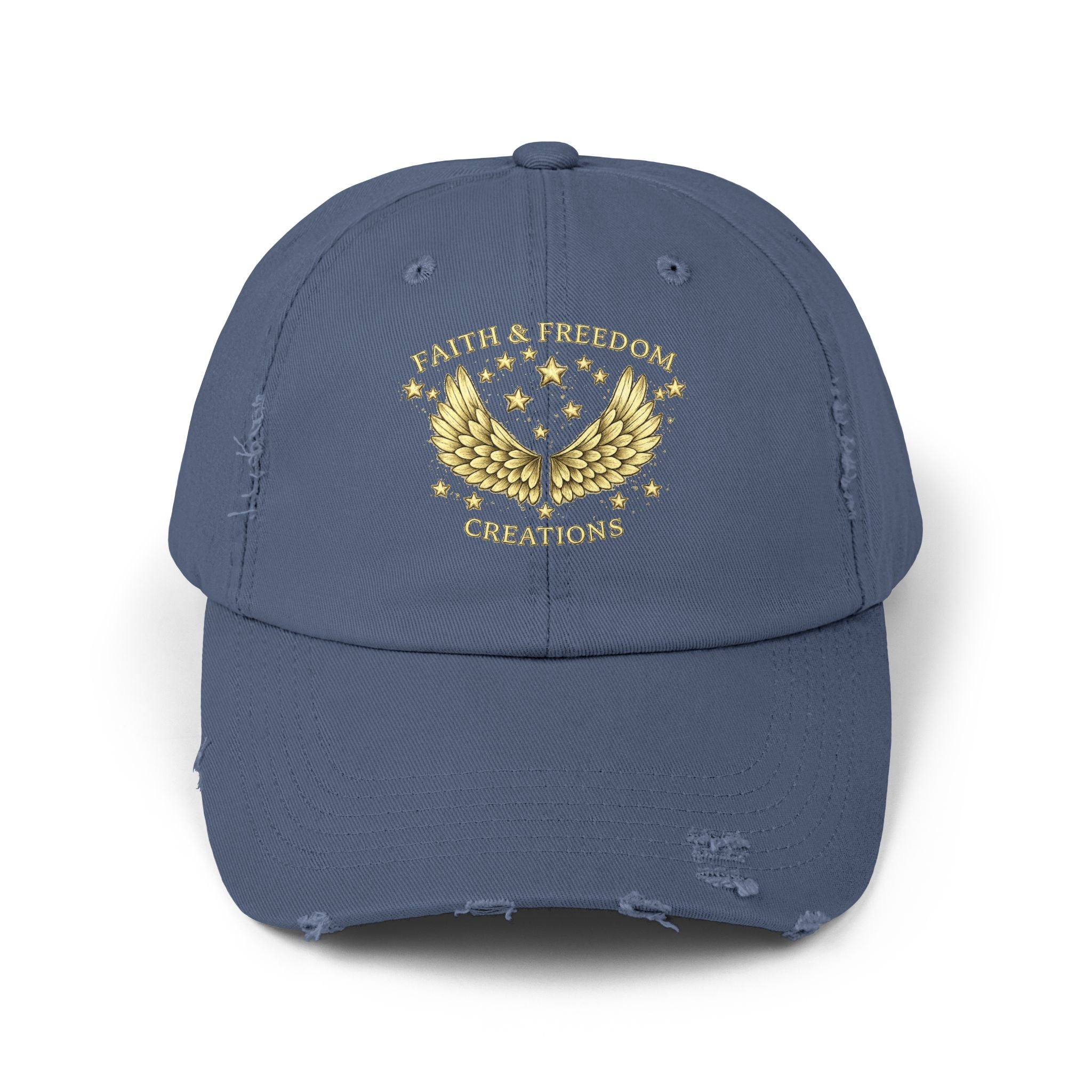 Faith & Freedom – Distressed Cap | Vintage Winged Stars Embroidered Hat
