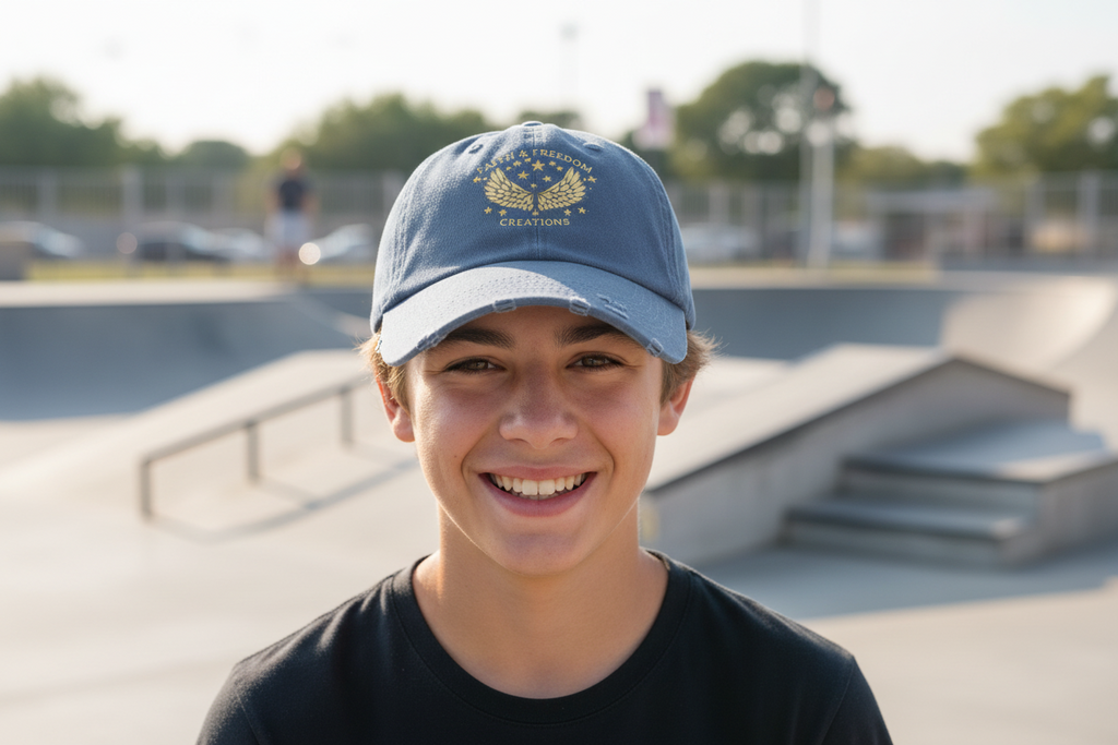 Faith & Freedom – Distressed Cap | Vintage Winged Stars Embroidered Hat