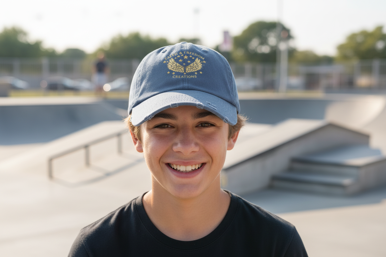 Faith & Freedom – Distressed Cap | Vintage Winged Stars Embroidered Hat