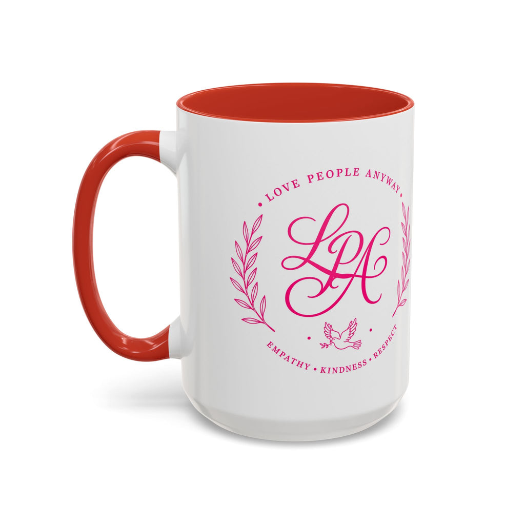 Love People Anyway Coffee Mug | Inspirational Pink Monogram Mug | Faith Freedom Creations