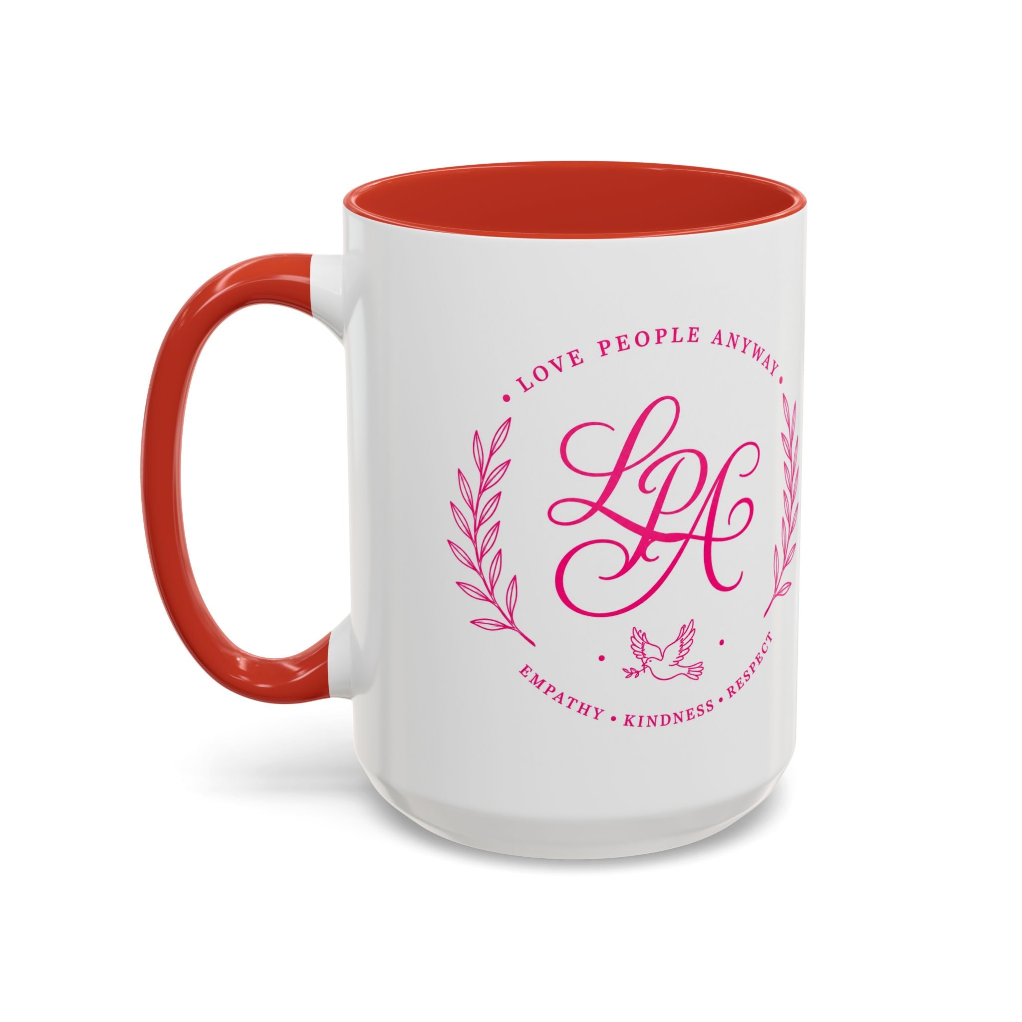 Love People Anyway Coffee Mug | Inspirational Pink Monogram Mug | Faith Freedom Creations