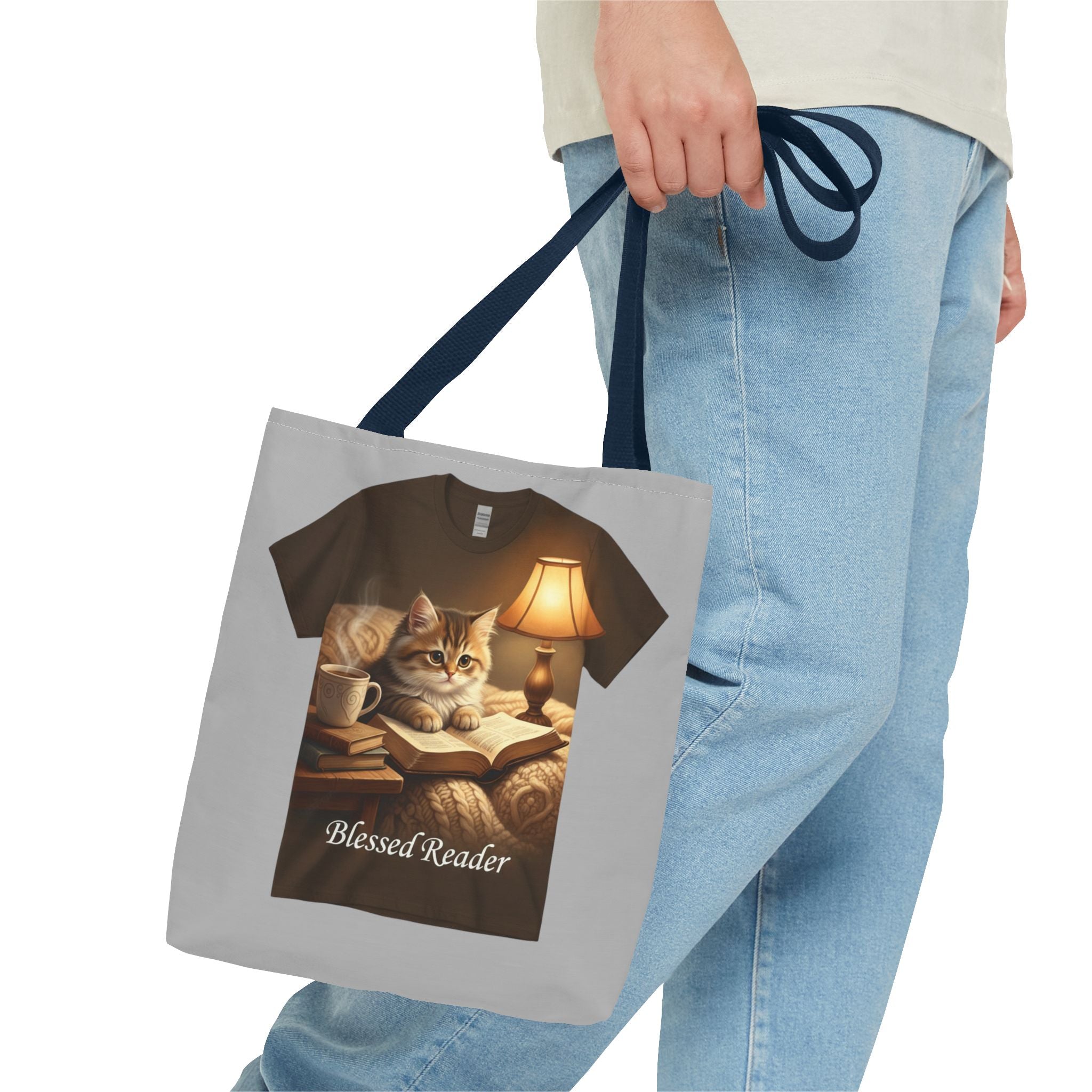 Blessed Reader Cat Tote Bag – Cozy Book Lover Library Tote | Cat & Books Gift Bag