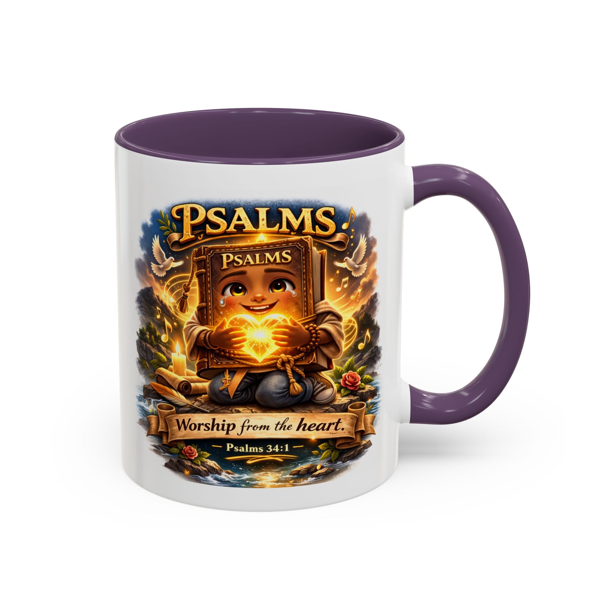 Psalms 34:1 Coffee Mug | Worship From the Heart Mug | Inspirational Christian Accent Mug