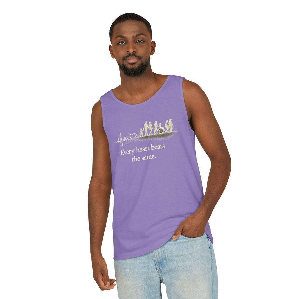 “Every Heart Beats the Same” Vintage Surf Tank Top – Garment-Dyed Coastal Unity Tank