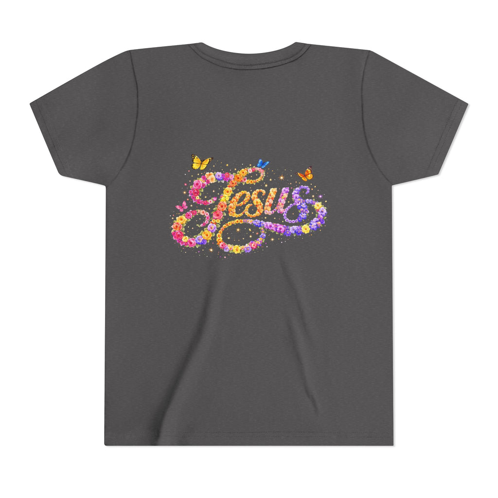 Youth Jesus Floral Script T-Shirt – Butterfly Christian Kids Tee | Faith Youth Shirt