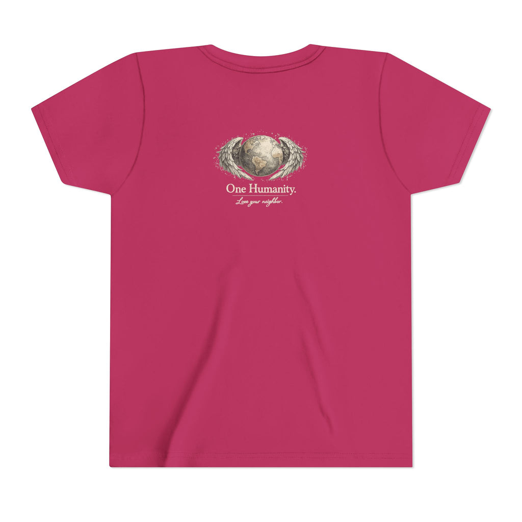 Youth “Quiet Kindness Changes Everything” Tee – Kids Inspirational T-Shirt with Earth & Friends Graphic