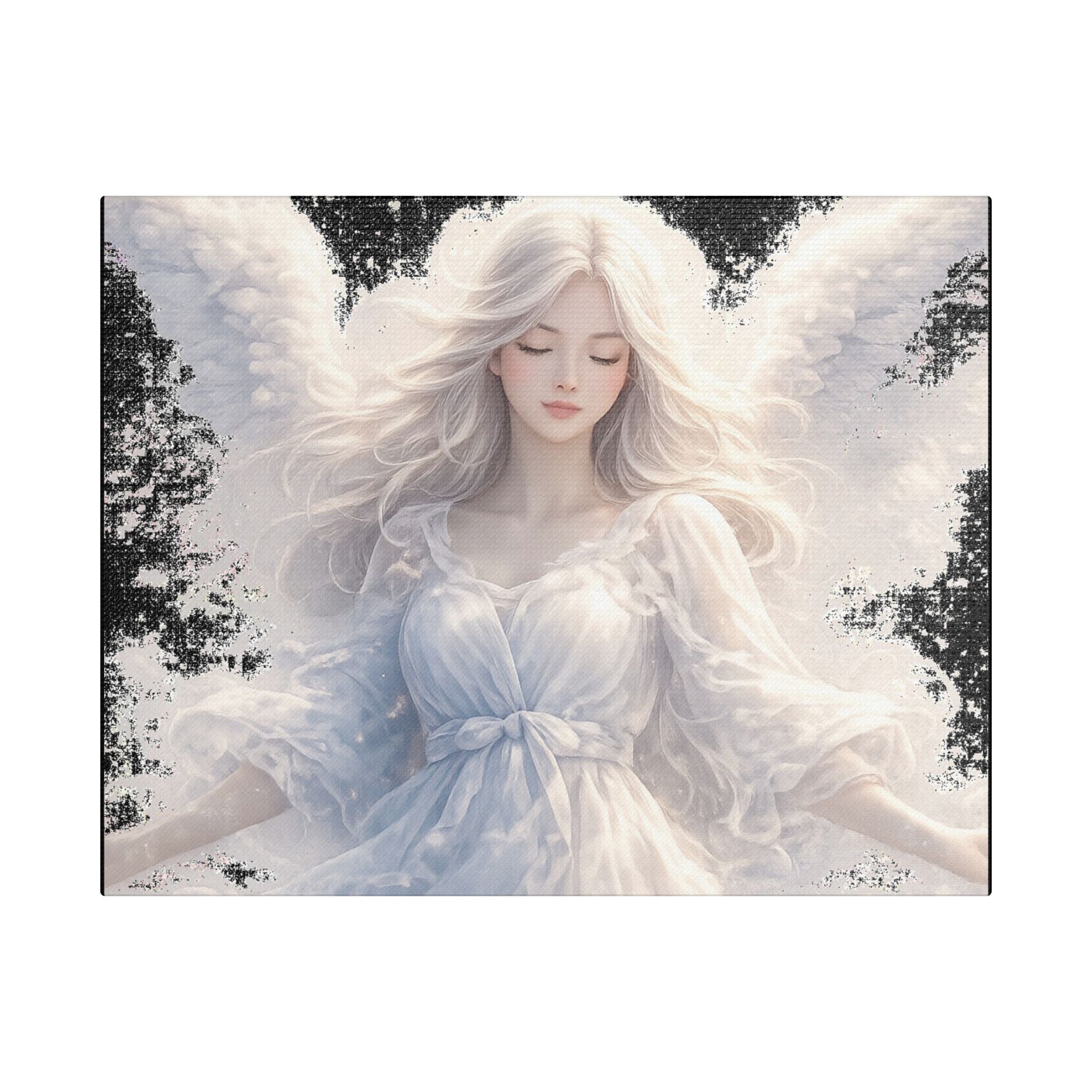 Angelic White Guardian Canvas — Serene Angel Nursery Wall Art