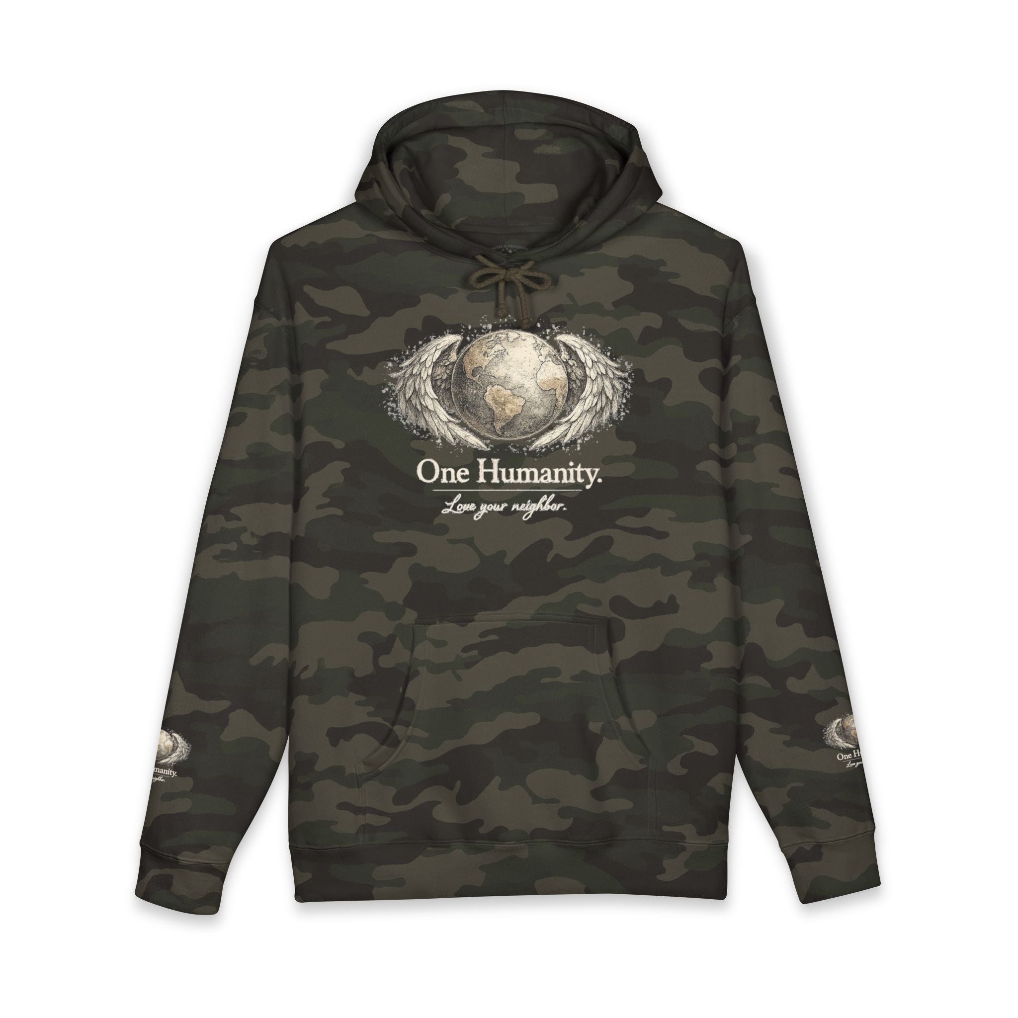 “One Humanity” Hoodie – “Love Your Neighbor” Earth & Wings Graphic Sweatshirt