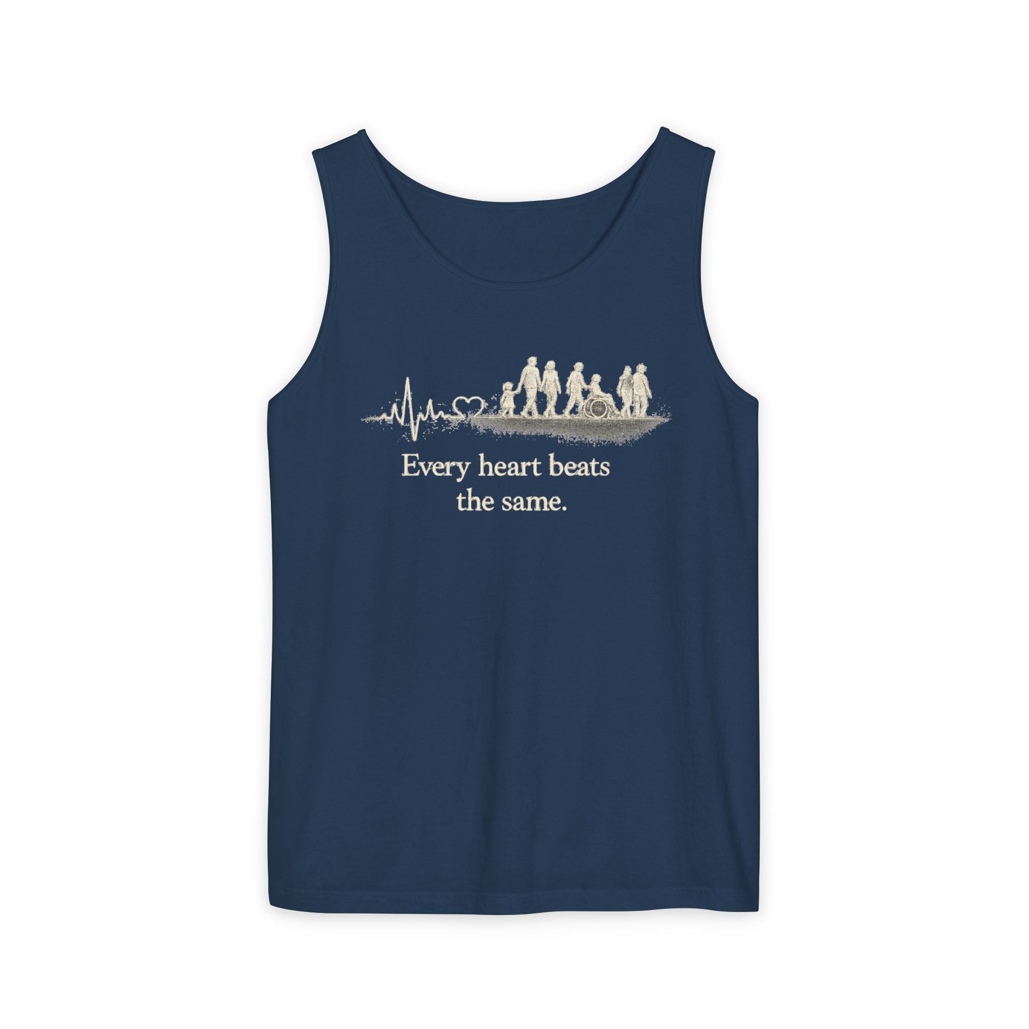 “Every Heart Beats the Same” Vintage Surf Tank Top – Garment-Dyed Coastal Unity Tank