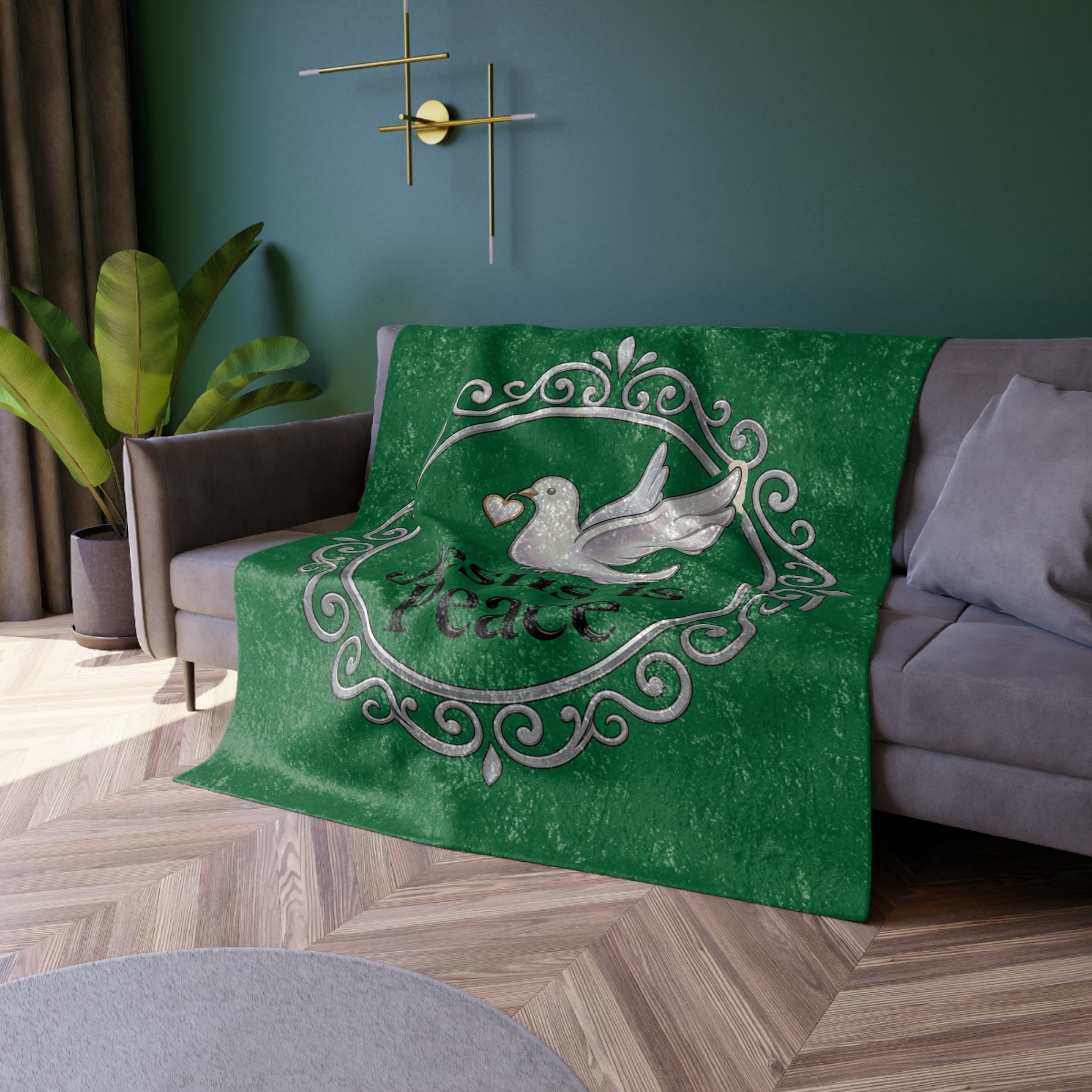 Crushed Velvet Blanket — 'Jesus Is Peace' Dove Throw (Christmas & Inspirational Gift)