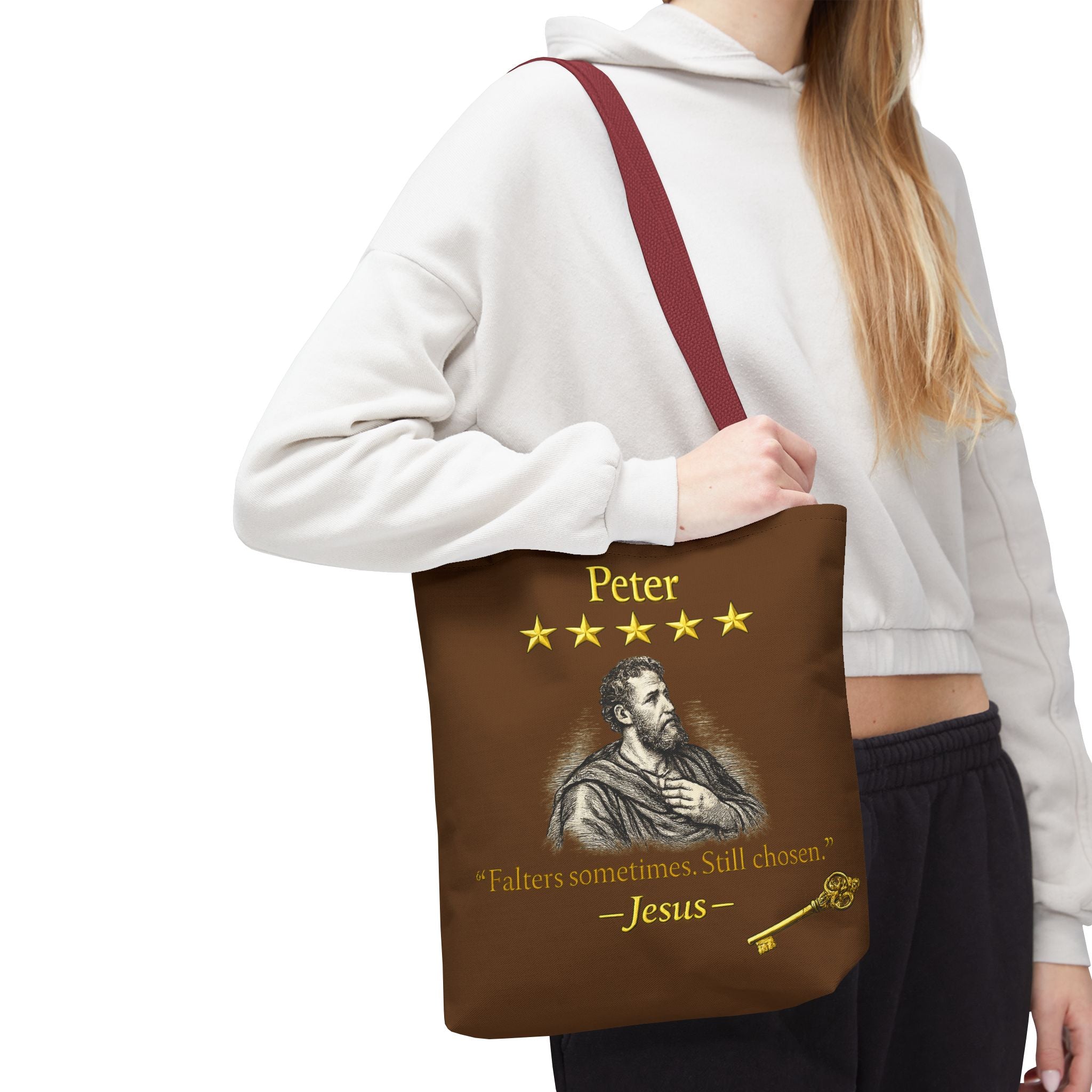 Peter – Tote Bag | “Falters Sometimes. Still Chosen.” Faith Graphic – Five-Star Faith Series