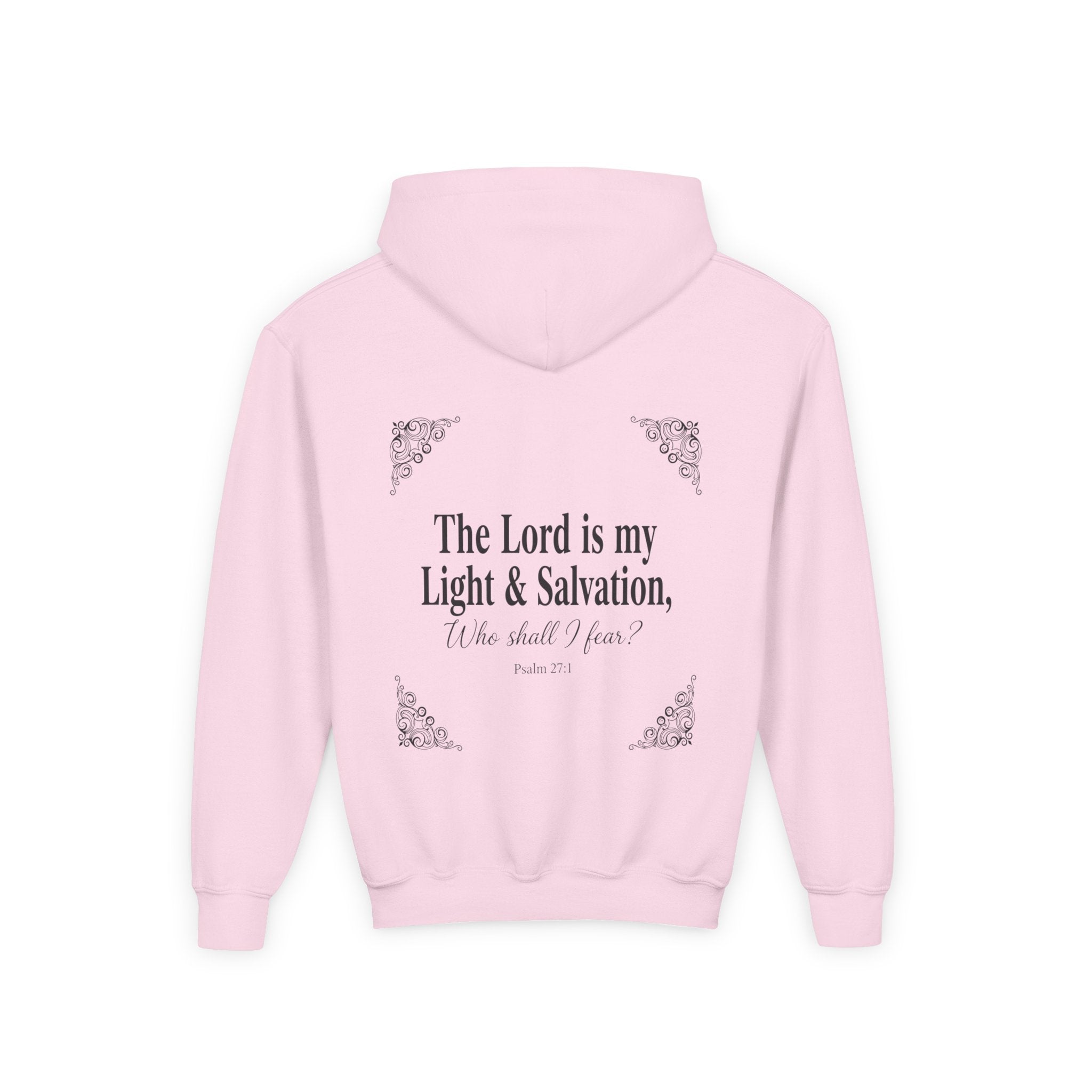 Youth “The Lord is My Light & Salvation” Hoodie – Psalm 27 Christian Kids Sweatshirt