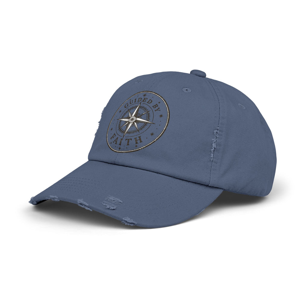 Guided by Faith Distressed Cap | Compass Christian Baseball Hat | Vintage Faith Apparel