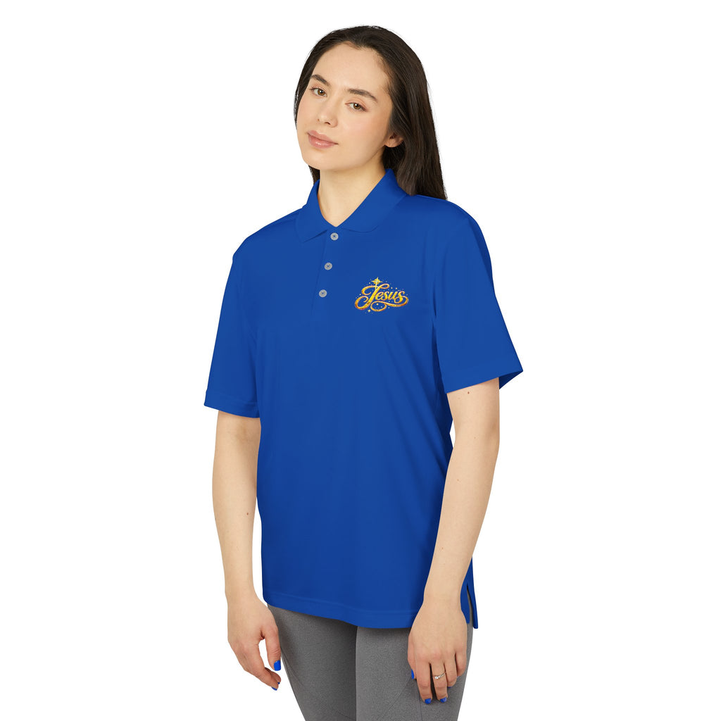 'Jesus' Script Embroidered Polo — Gold Faith Golf Shirt
