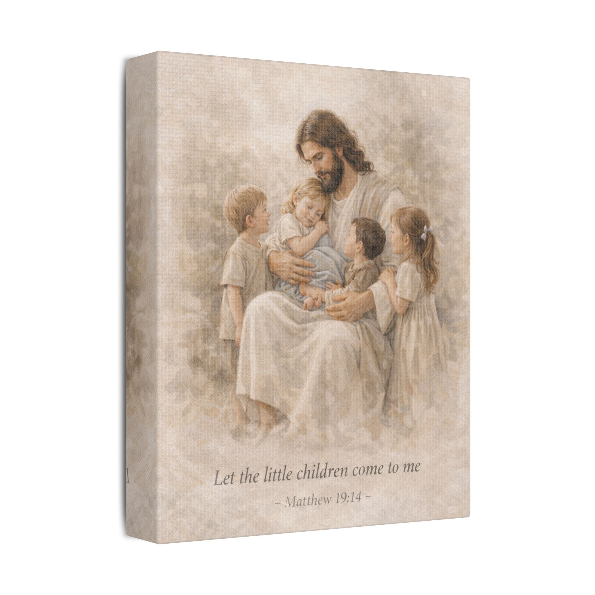 Jesus with Children Satin Stretched Canvas — “Let the little children come to me” (Matthew 19:14)