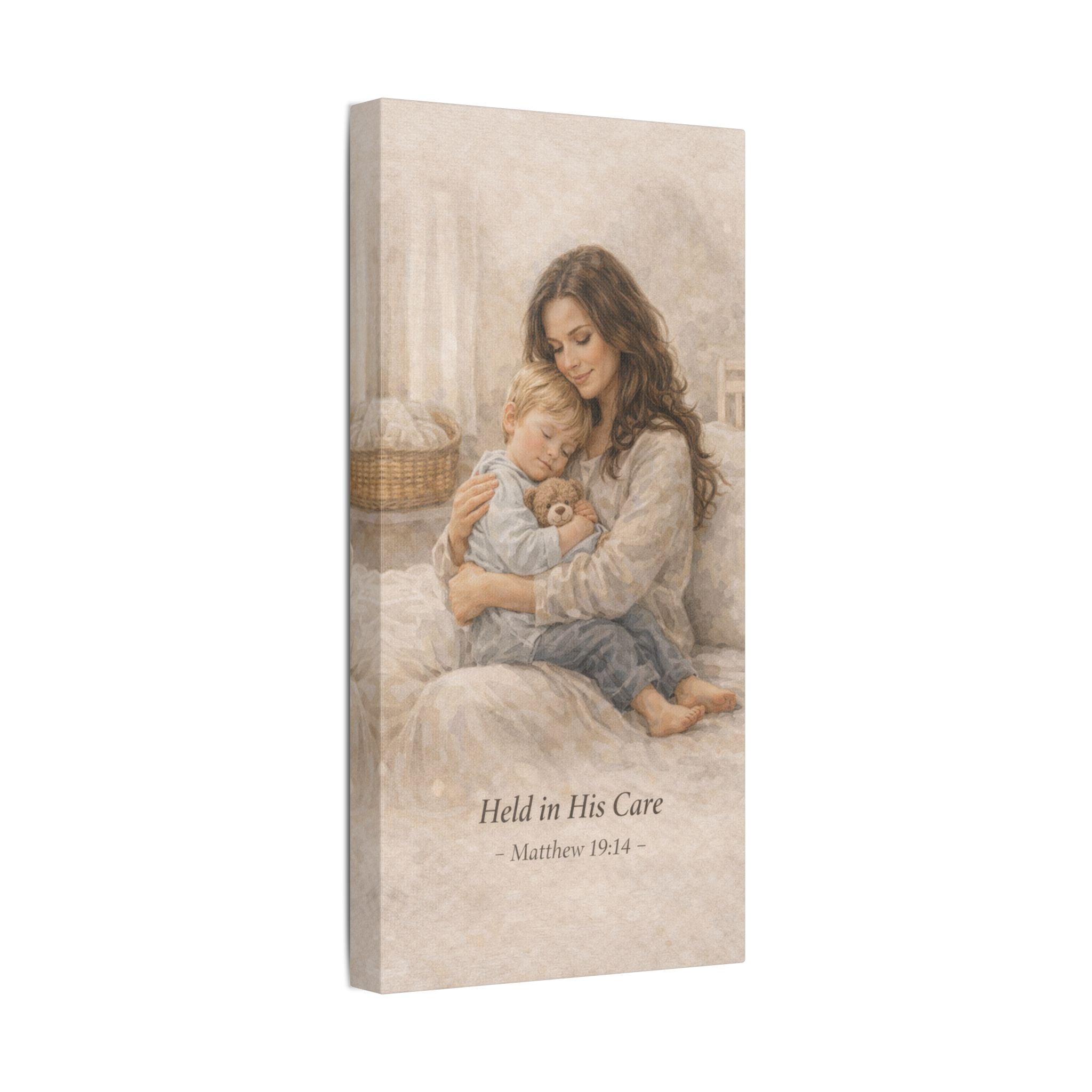 Held in His Care – Canvas Wall Art | Mother & Child Matthew 19:14